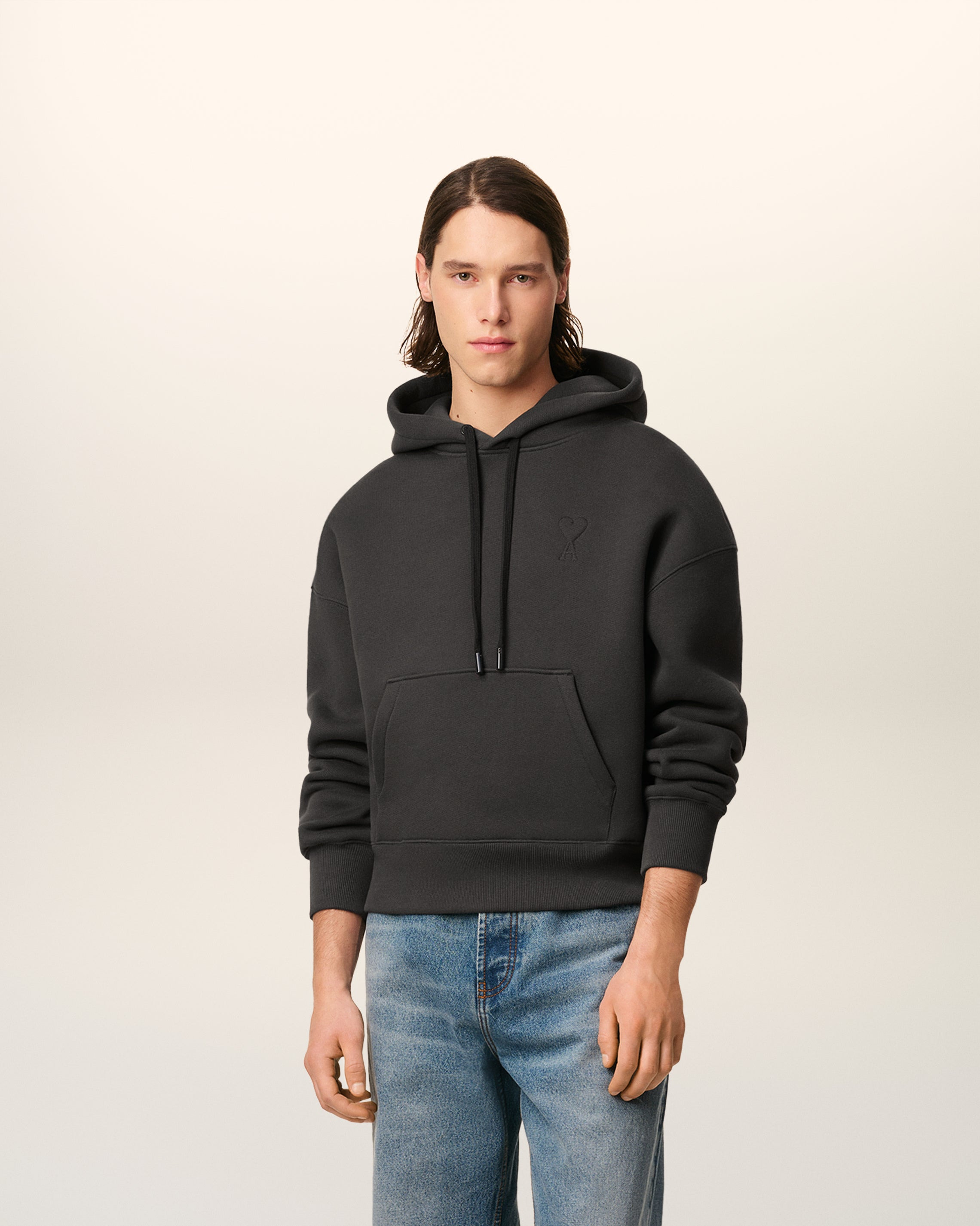 BLACK COTTON AMI DE COEUR HOODIE - 2