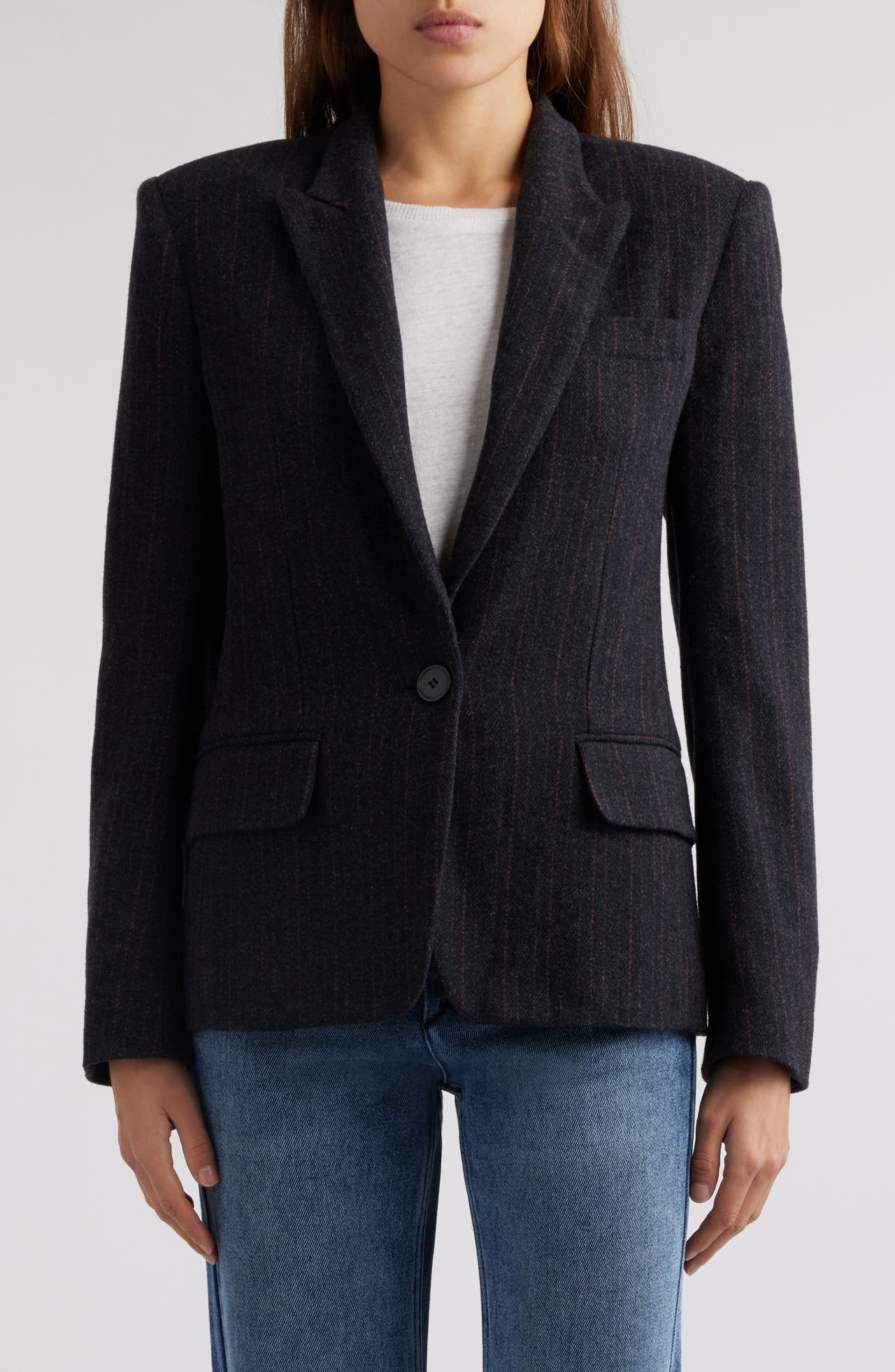 Isabel Marant Étoile Louison Stripe Stretch Wool Blend Blazer in Midnight at Nordstrom - 1