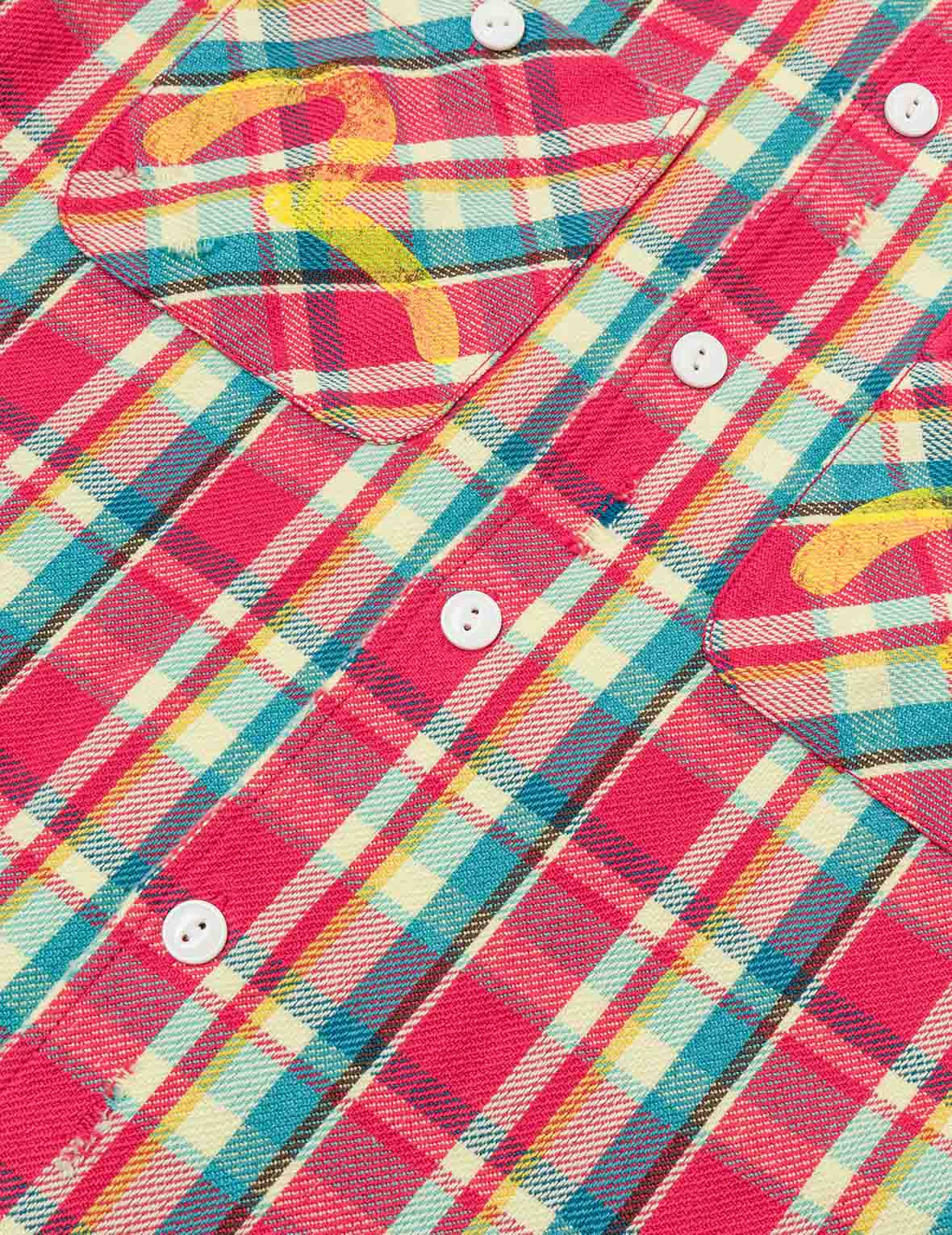 Seagull Print Relax Fit Plaid Flannel Shirt - 4