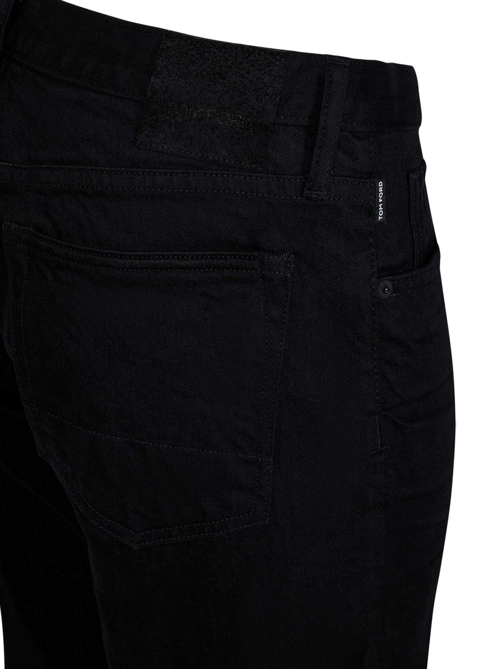 Slim-fit five-pocket washed black stretch cotton denim jeans. - 5