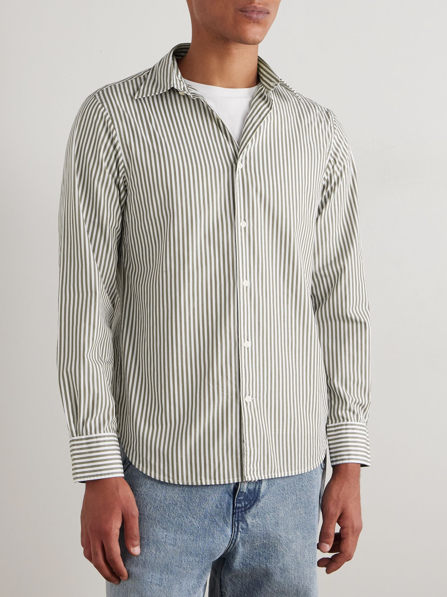 Giacomo Striped Cotton-Poplin Shirt Green - 3
