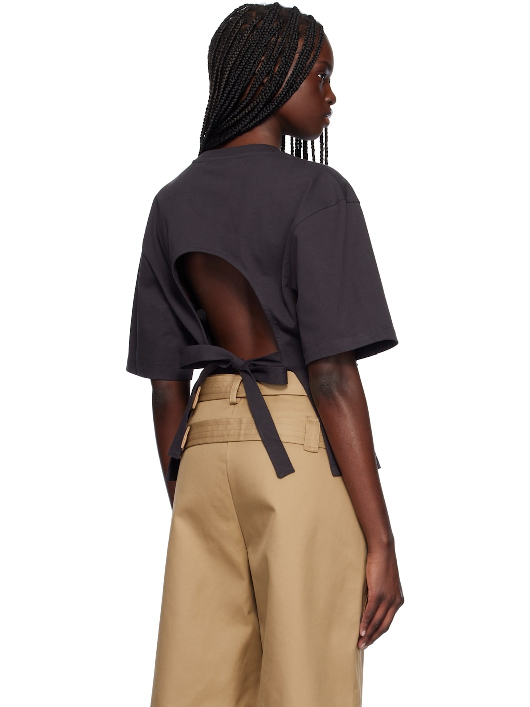Black Cotton Tie Back T-shirt - 3
