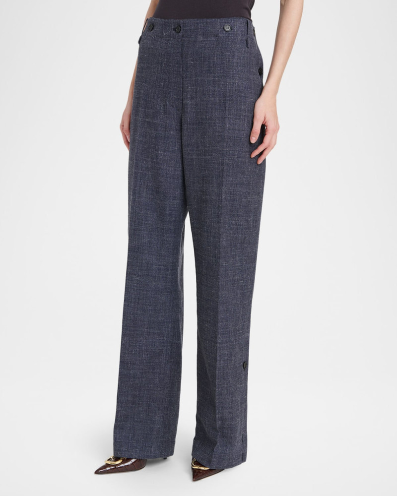 Wool-Linen Buttoned Straight-Leg Trousers 4