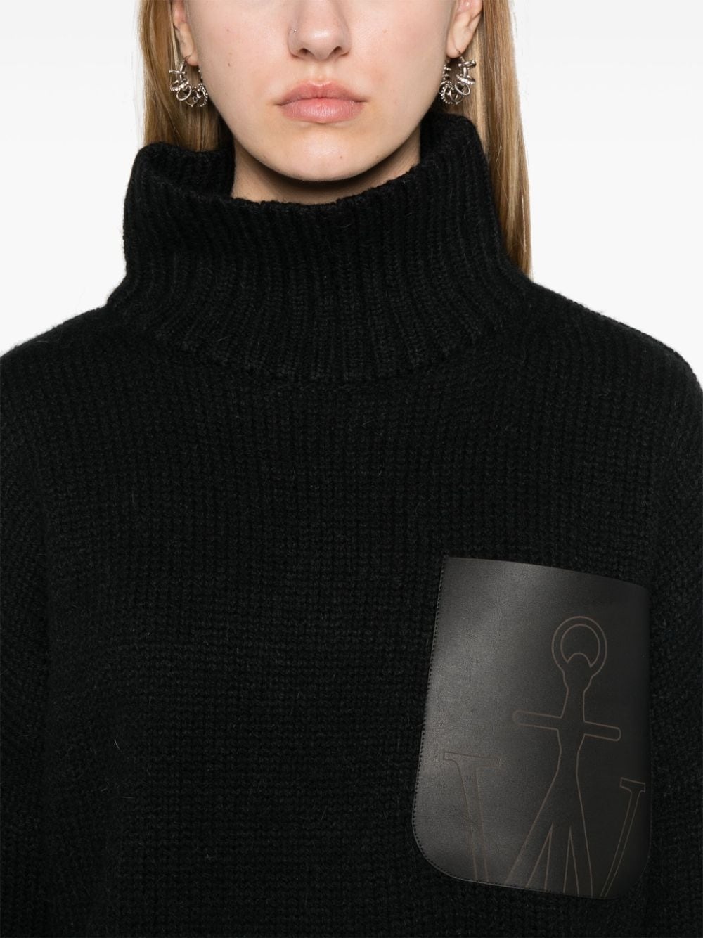 high-neck leather-pocket sweater - 5