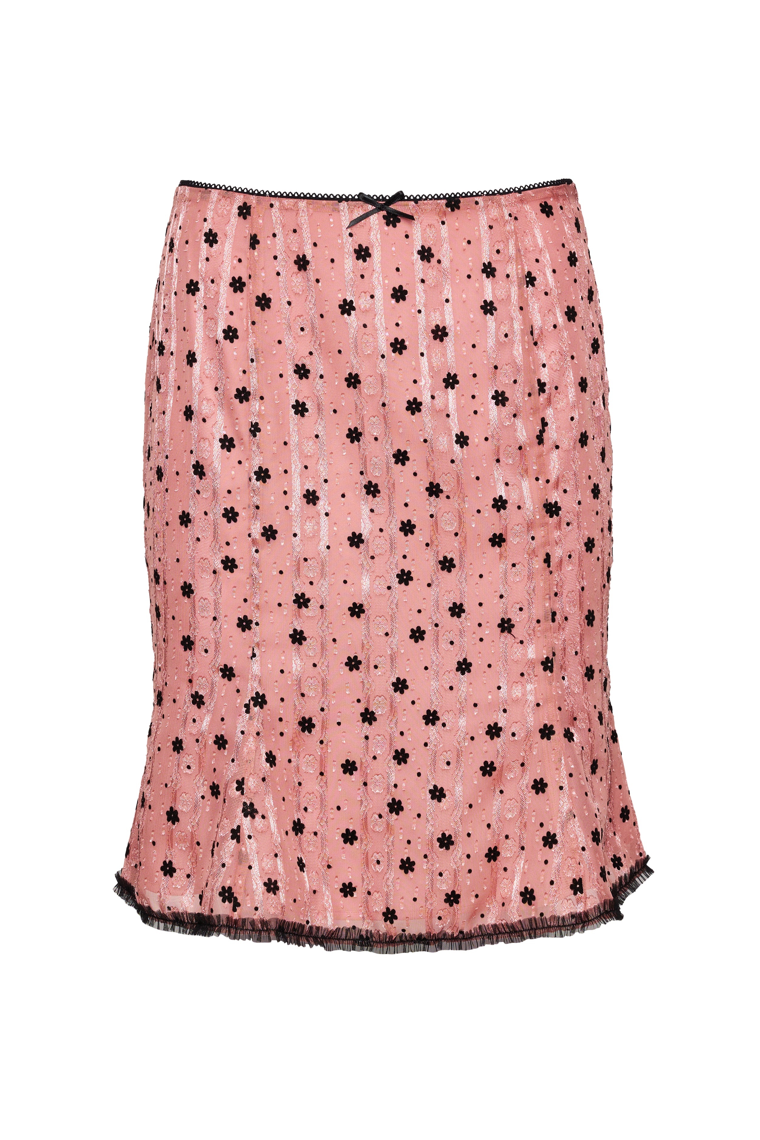 VELVET FLORAL LACE LOW RISE MIDI SKIRT - 1