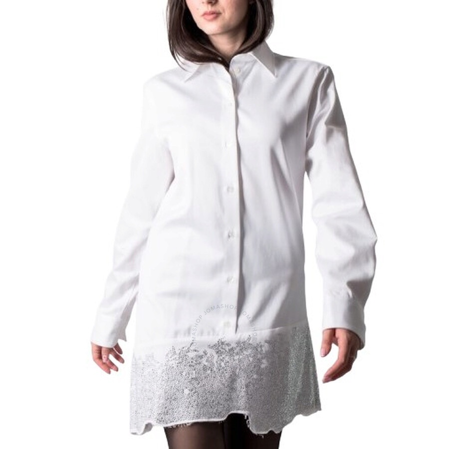 JW Anderson Ladies White Distressed Glitter Hem Tunic Shirt Dress - 2