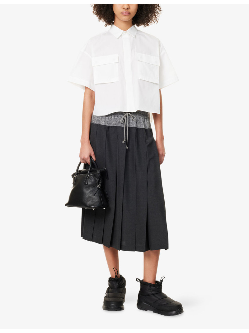 sacai Cropped Pleated Woven Shirt outlook