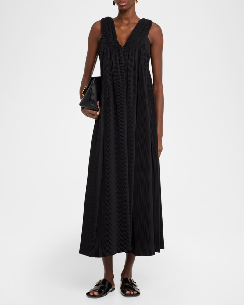 CO Crinkle Pleated V-Neck Sleeveless Midi Dress outlook