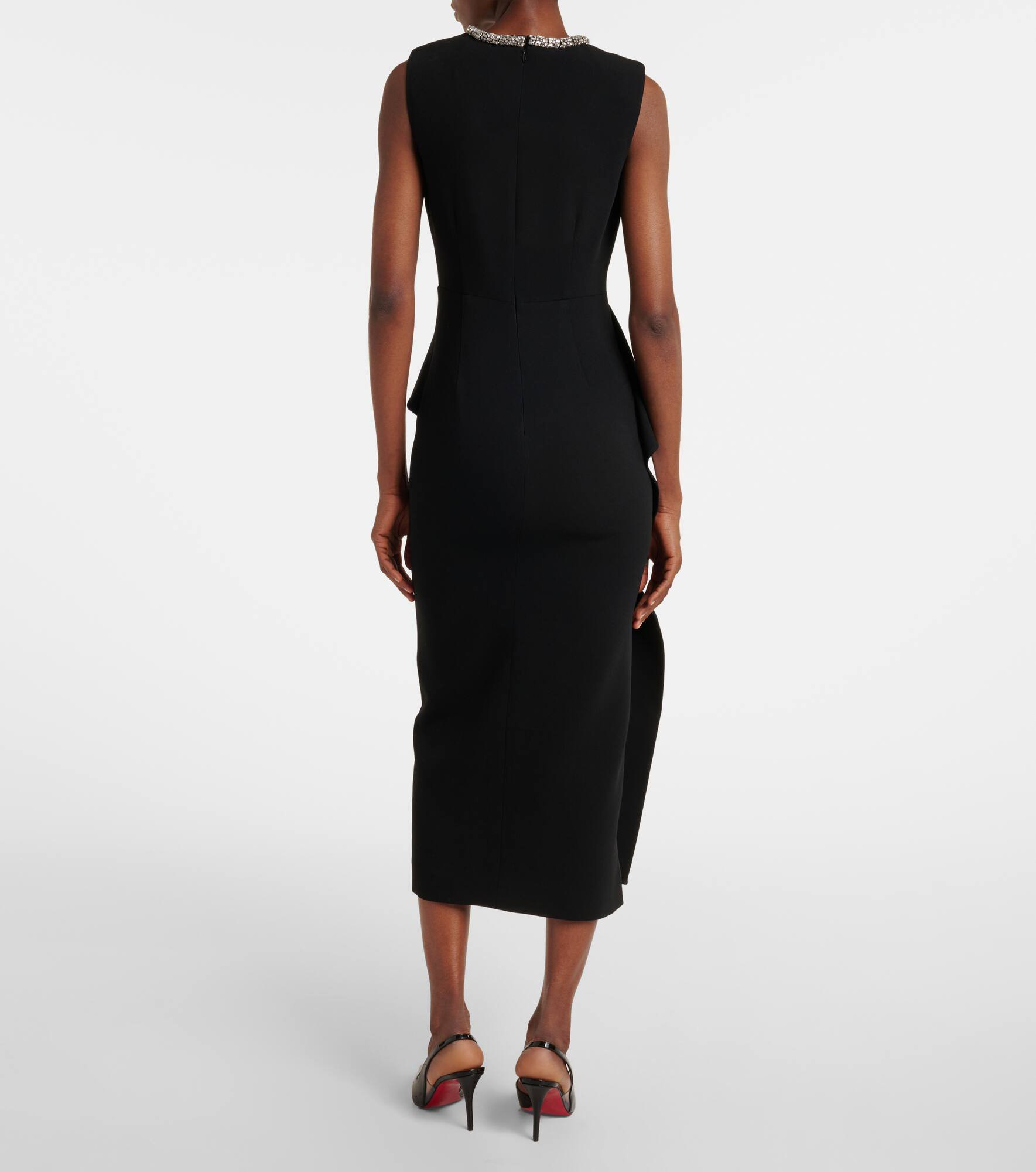 Embellished peplum satin crêpe midi dress - 3