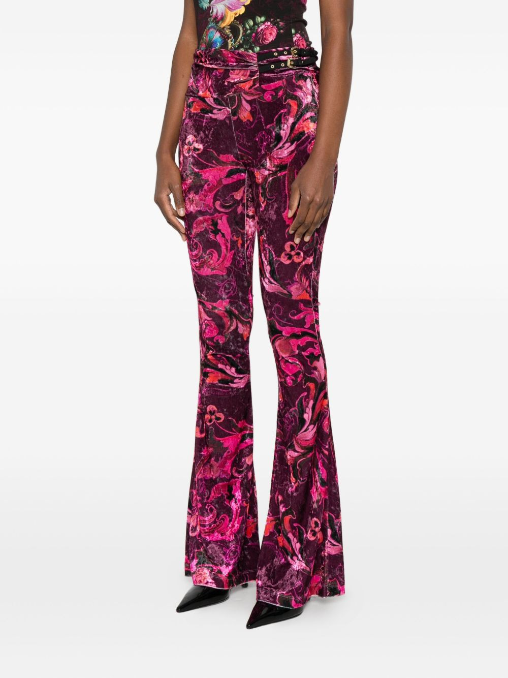 floral-print velvet trousers - 3