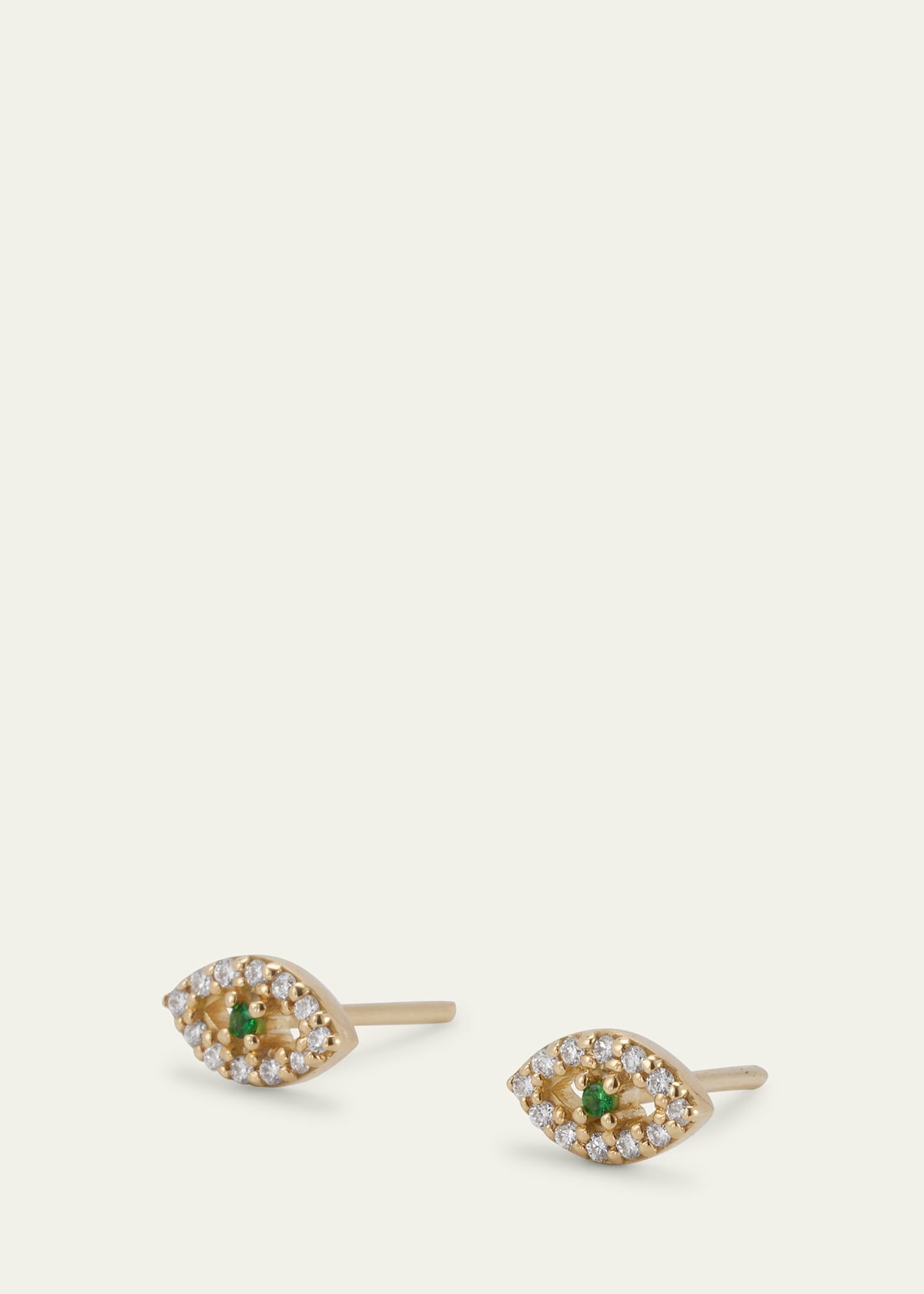 ​18K Gold Kitten Eye Stud Earrings with Diamonds - 3