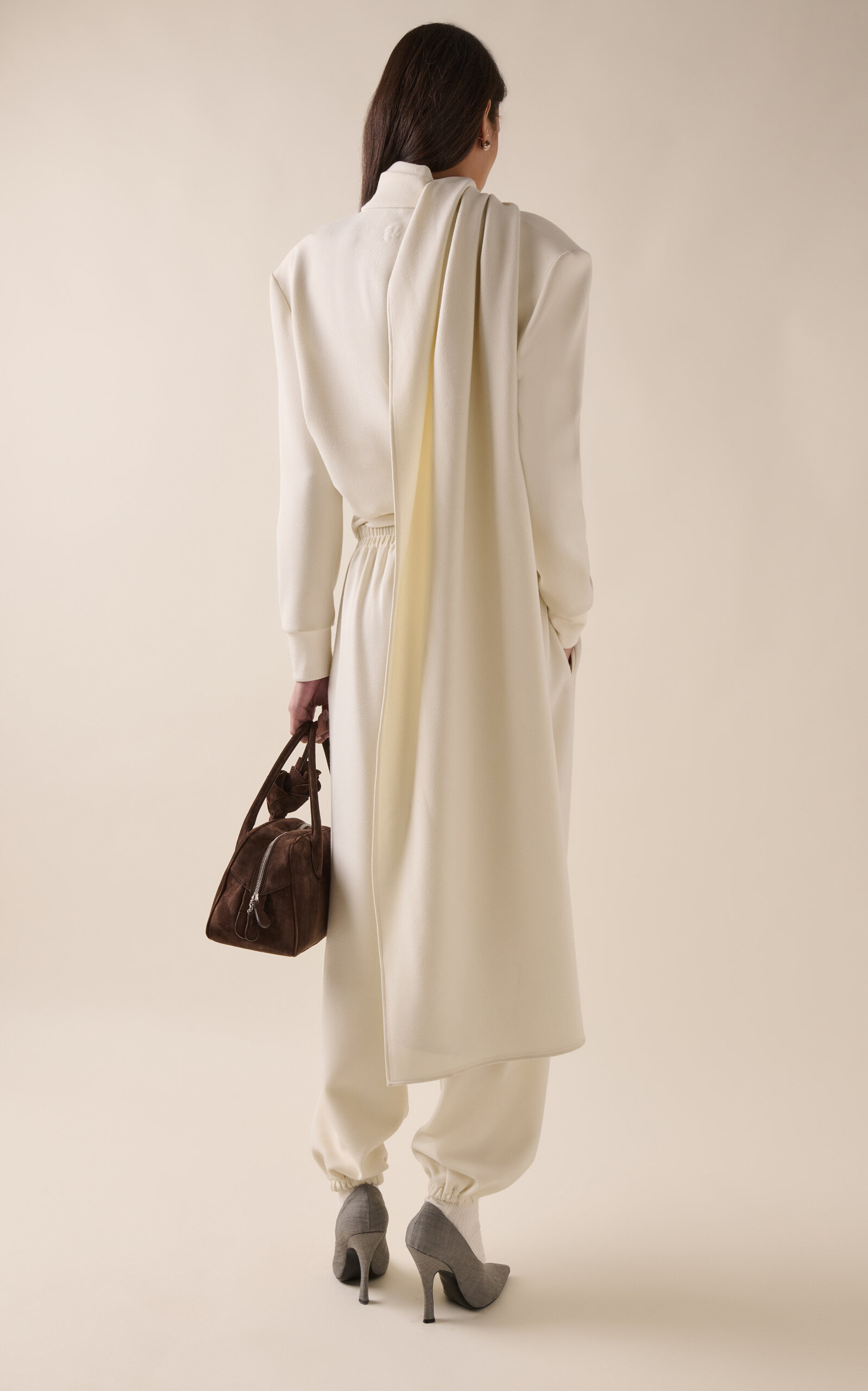 Scarf-Neck Cotton Sweatshirt ivory - 5