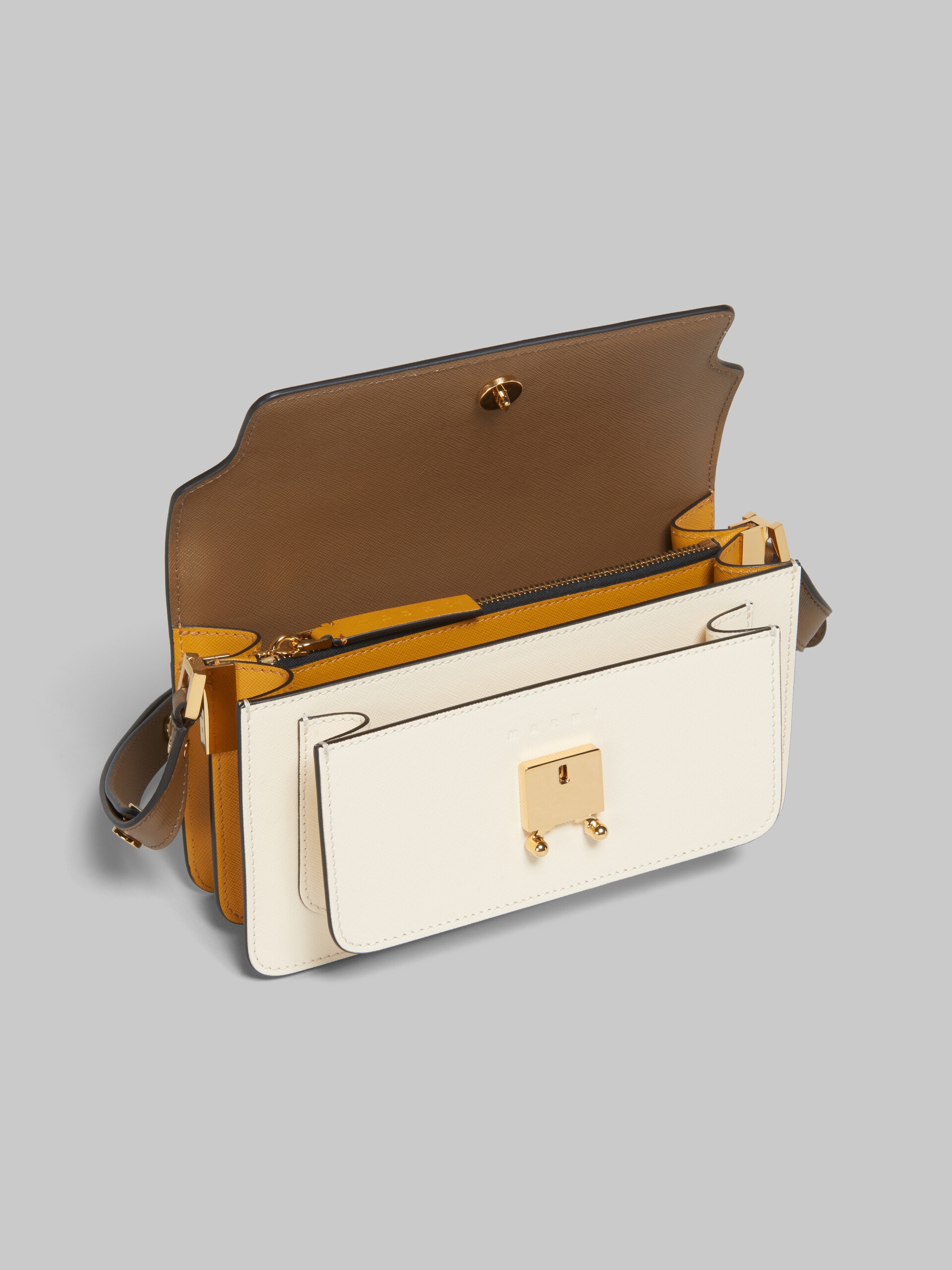 TRUNK BAG E/W IN BROWN WHITE AND ORANGE SAFFIANO LEATHER - 4