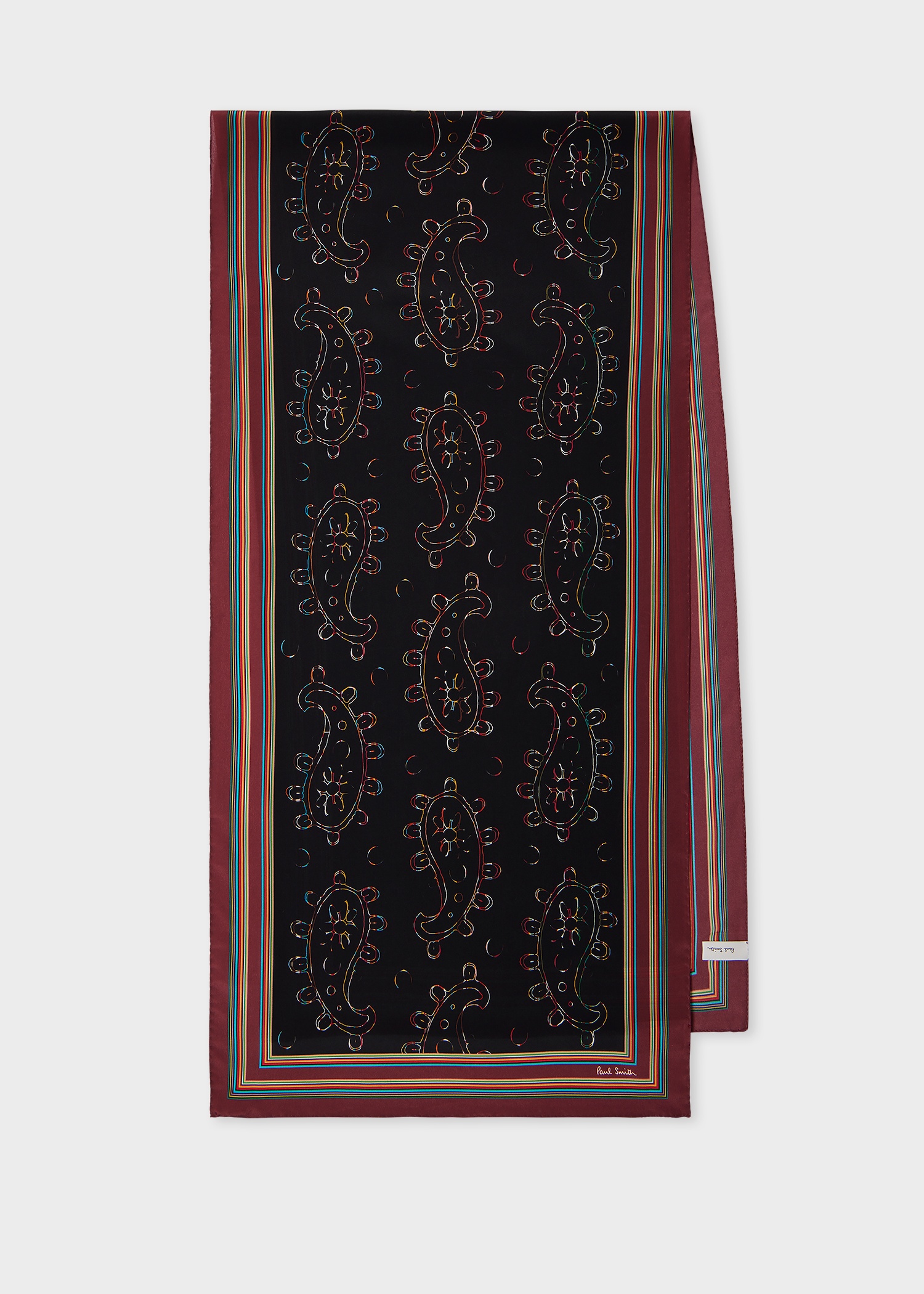 Women's Black 'Signature Stripe' Paisley Print Scarf - 1