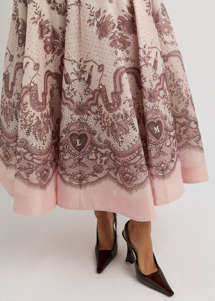 スカート ZIMMERMANN Printed Linen Crush Skirt Zimmermann Zimmermann Crush Belted Printed Linen-blend Midi