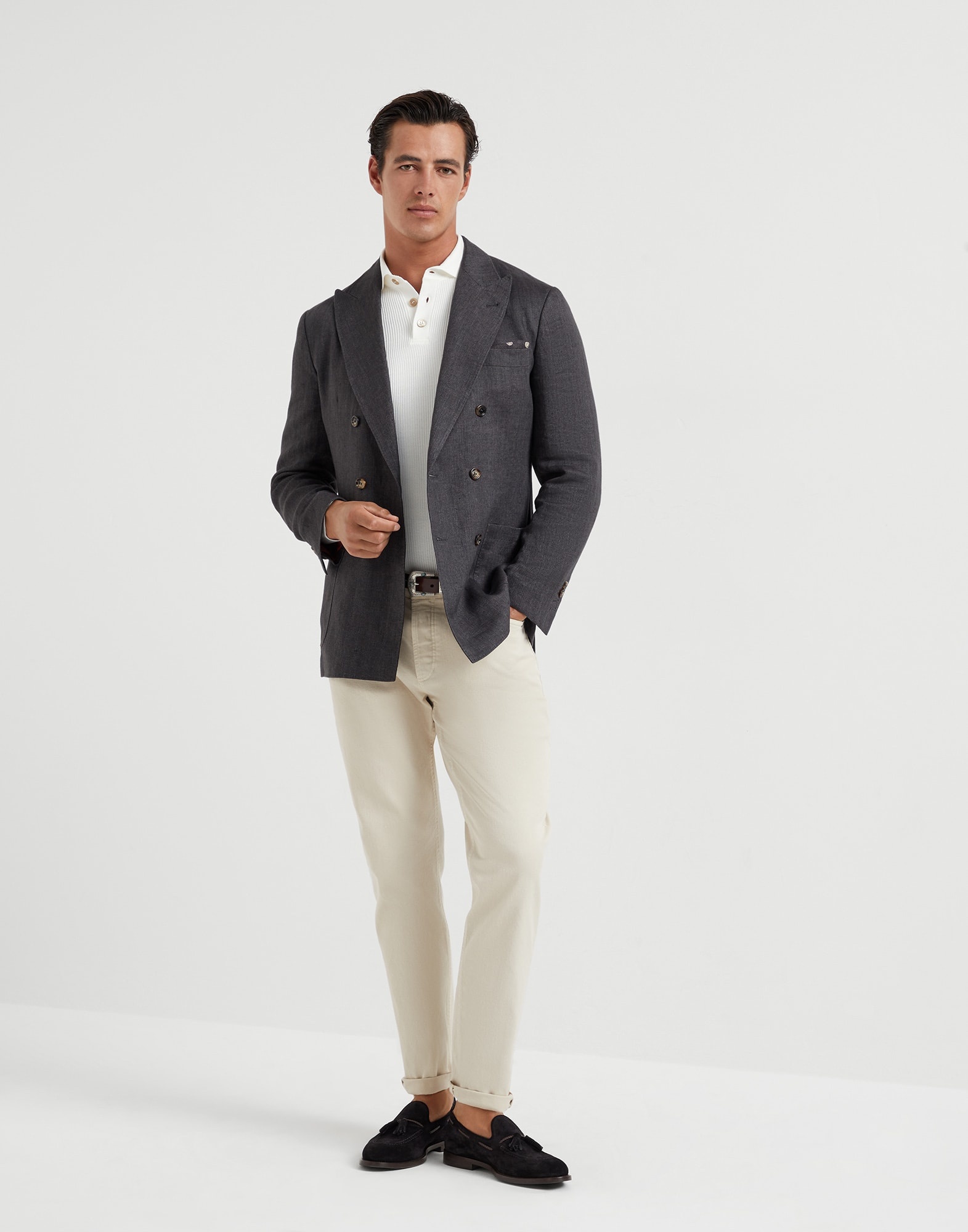 Garment-dyed comfort lightweight denim traditional fit five-pocket trousers - 4