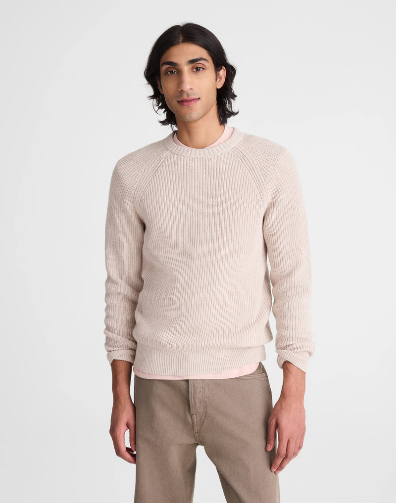 Cotton Shaker-Stitch Crewneck Sweater 2