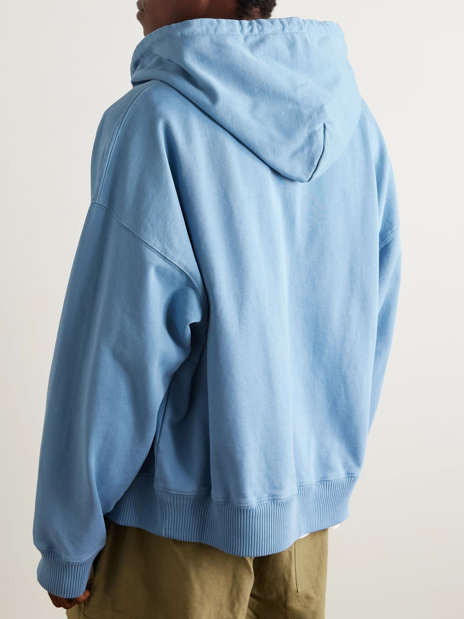 Geo Appliquéd Organic Cotton-Jersey Zip-Up Hoodie Blue - 3