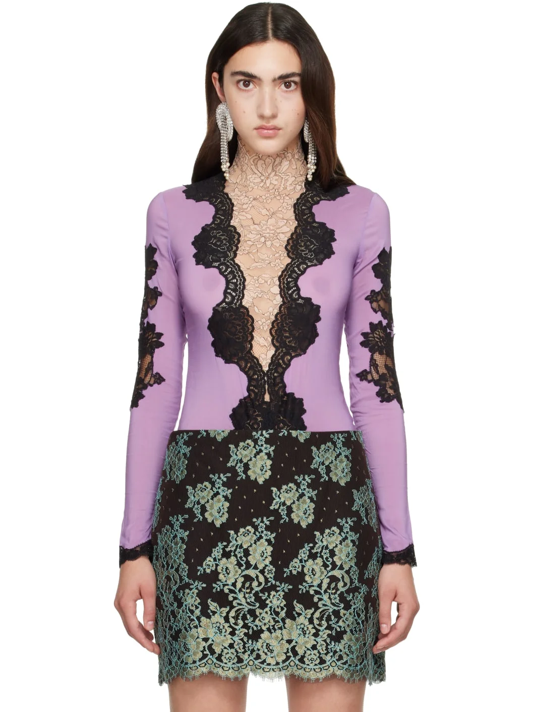 Purple Jersey Lace Bodysuit - 1