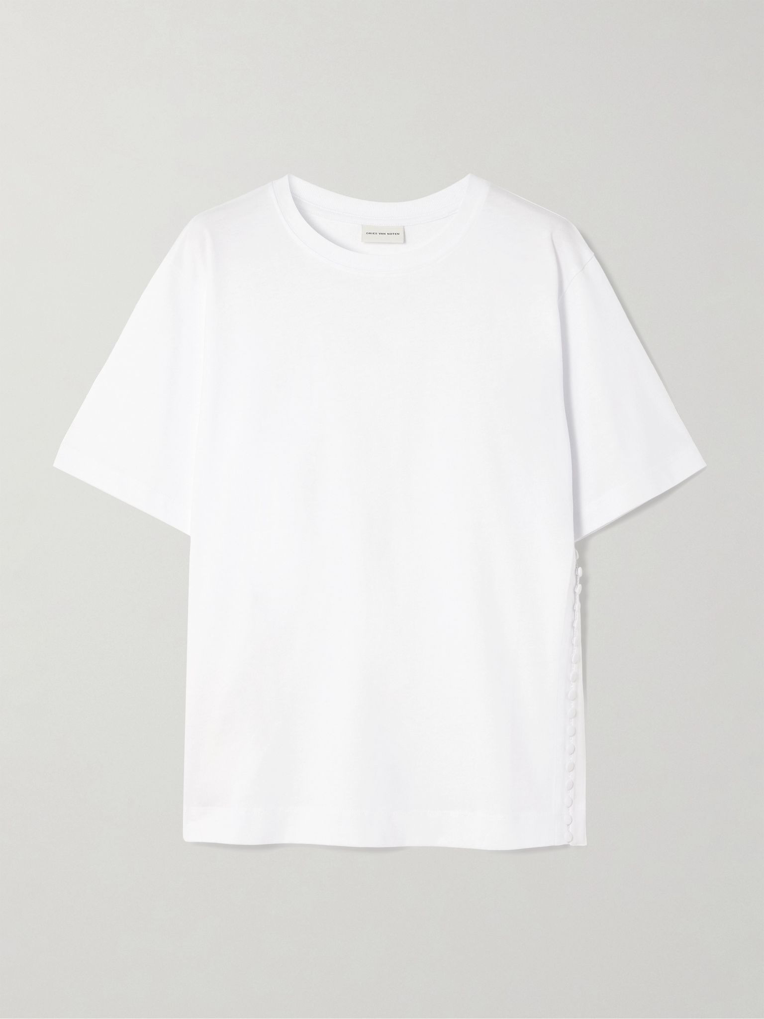 Button-detailed cotton-jersey T-shirt White - 1