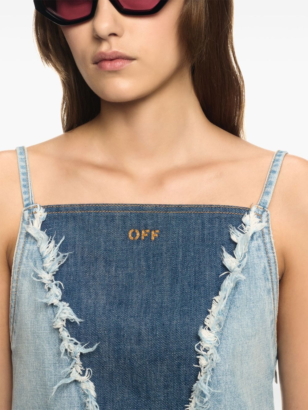 frayed denim mini dress - 5