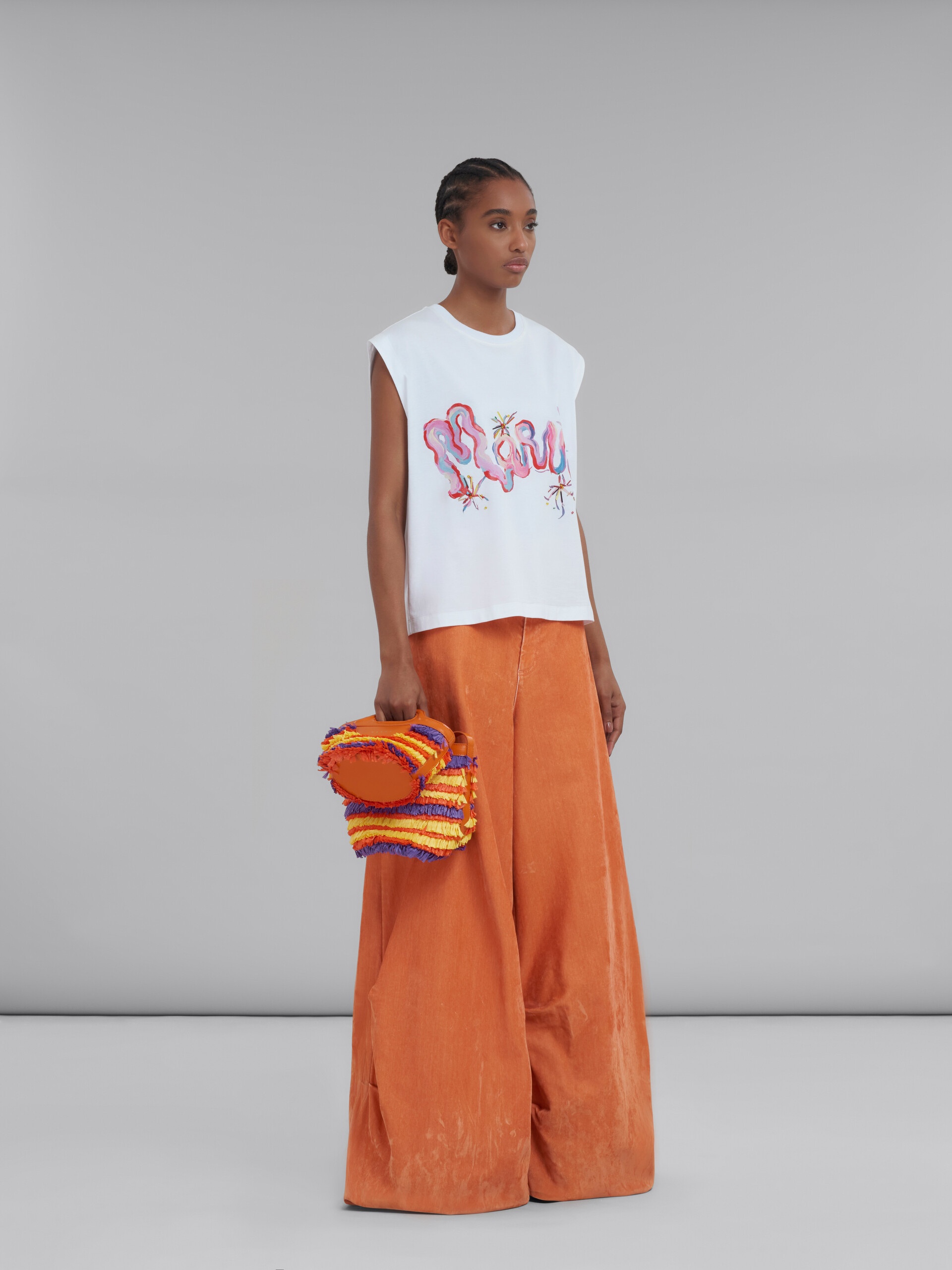 WHITE SLEEVELESS JERSEY T-SHIRT WITH MARNI WHIRL PRINT - 5