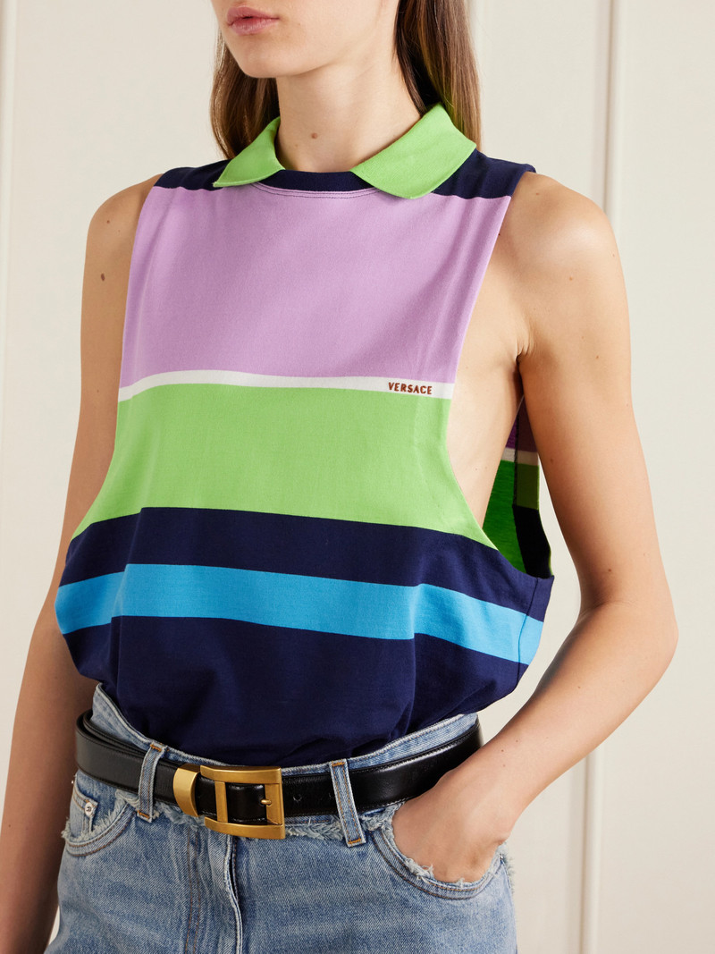 VERSACE Sleeveless Embroidered Striped Cotton T-shirt outlook