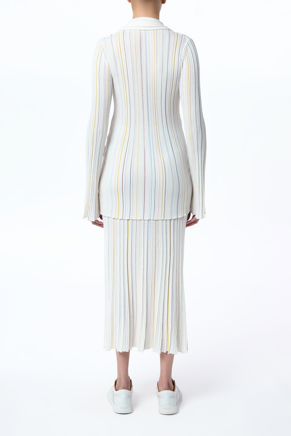 Ceres Pinstripe Knit Jacket in Ivory Multi Merino Wool - 4