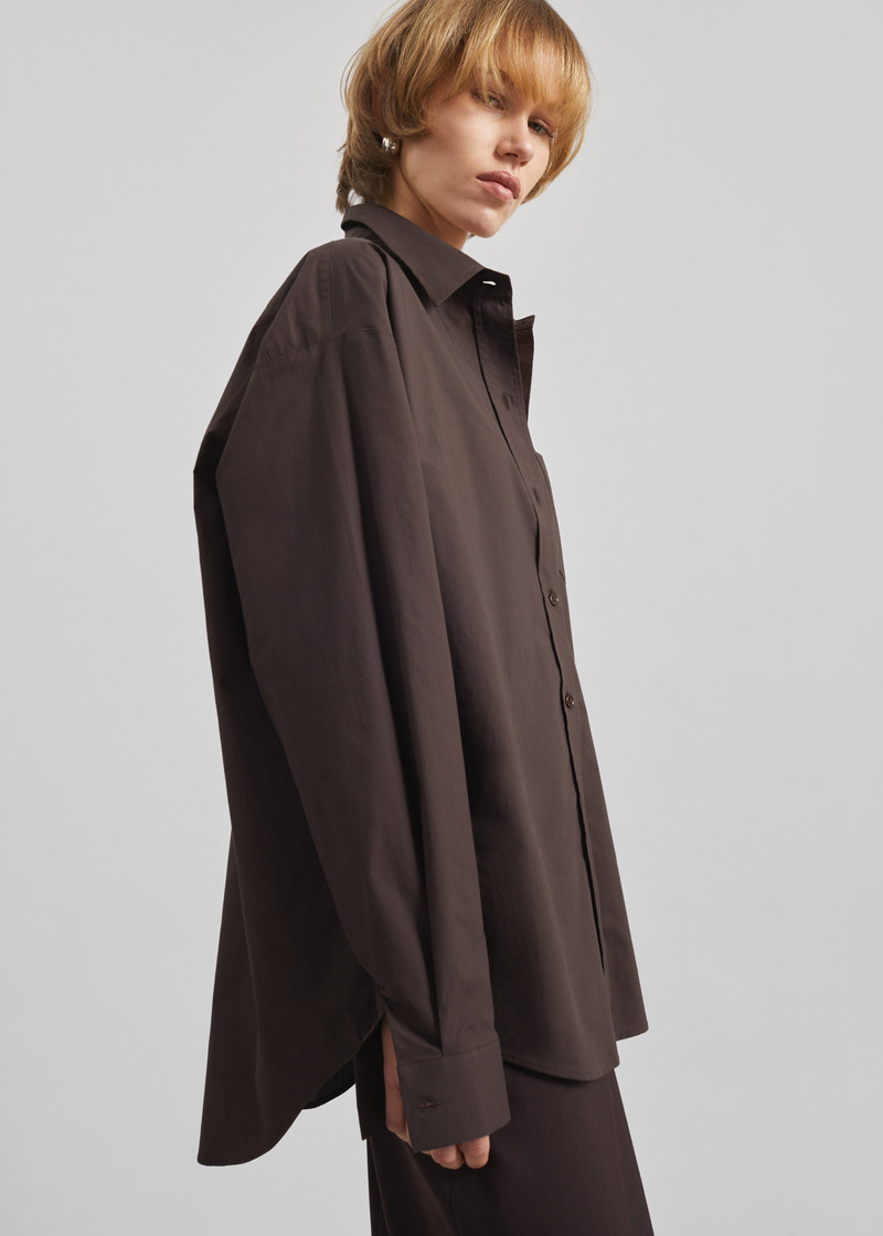 Ornella Side Button-Up Shirt - Brown 3