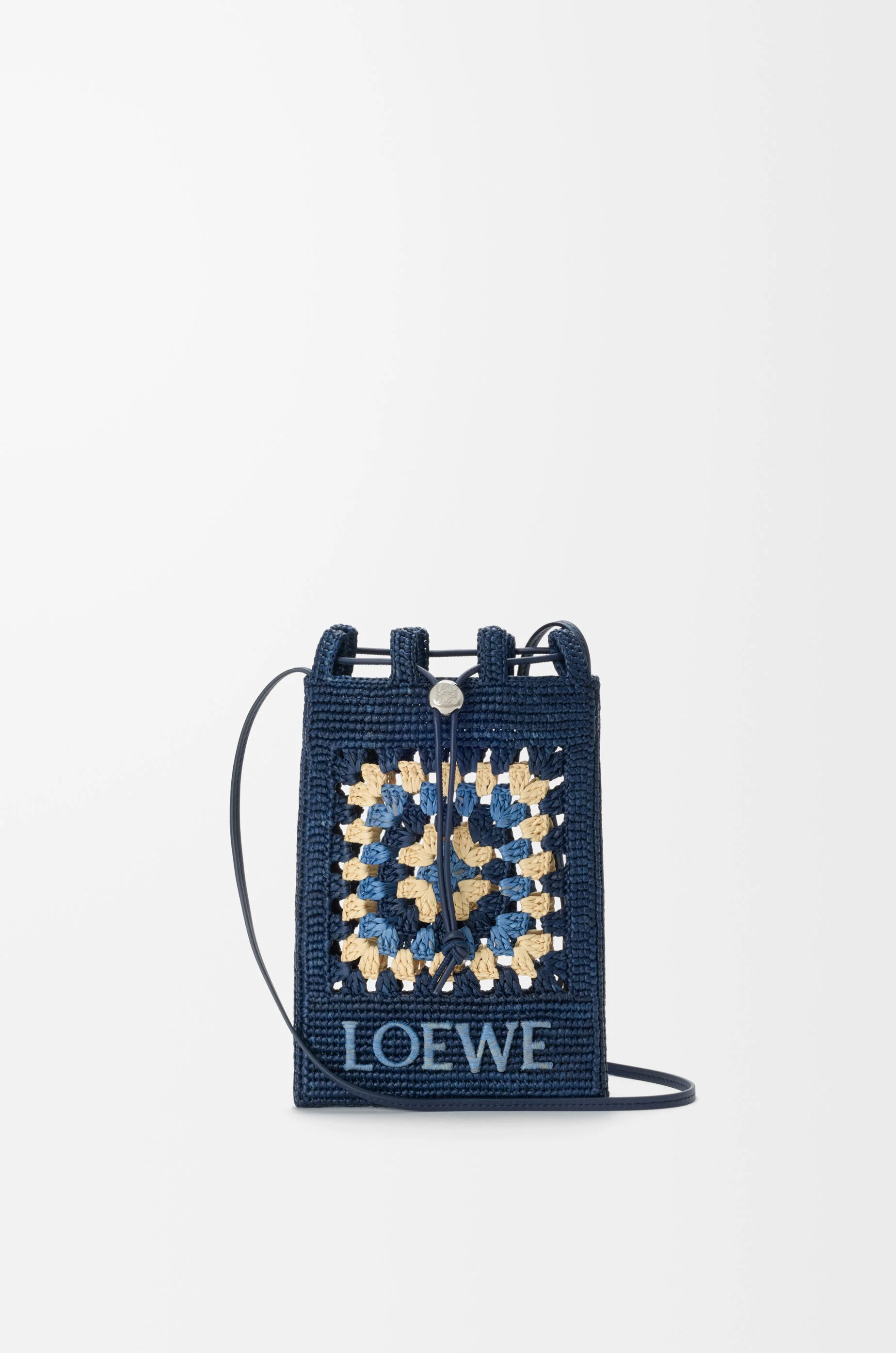 Drawstring pocket in classic calfskin and raffia - 1