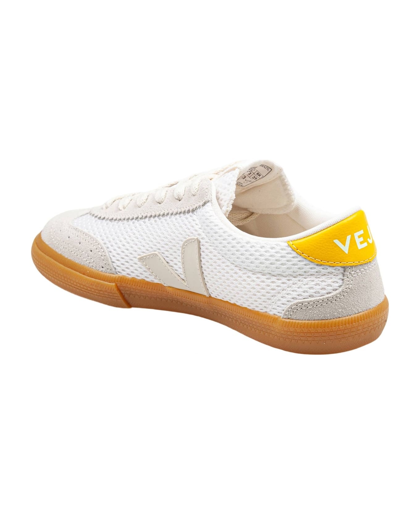 Volley Sneakers In Leather And Suede Color White And Yellow - 3