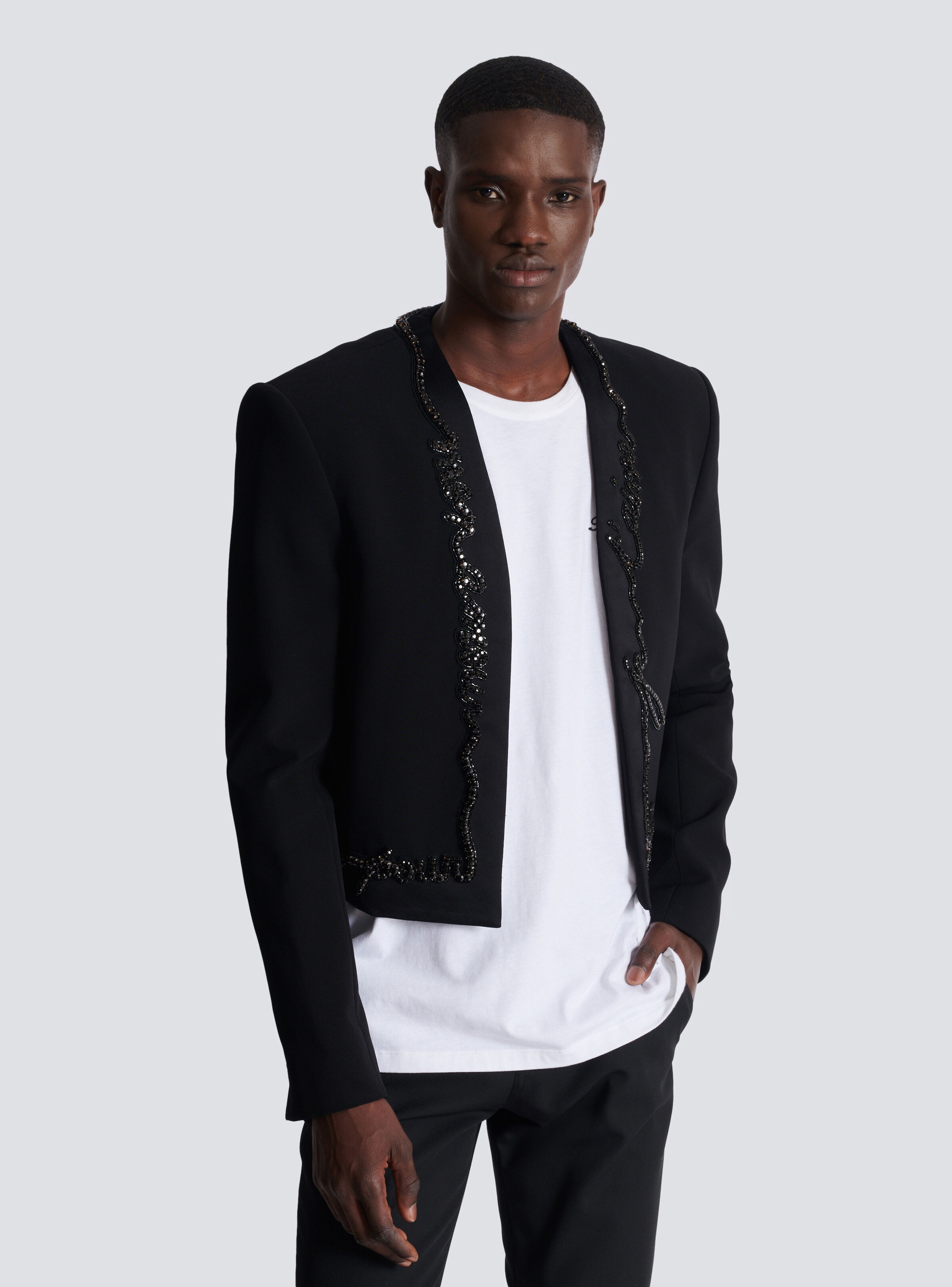 Cropped crepe jacket with "Love Letter" embroidery - 6