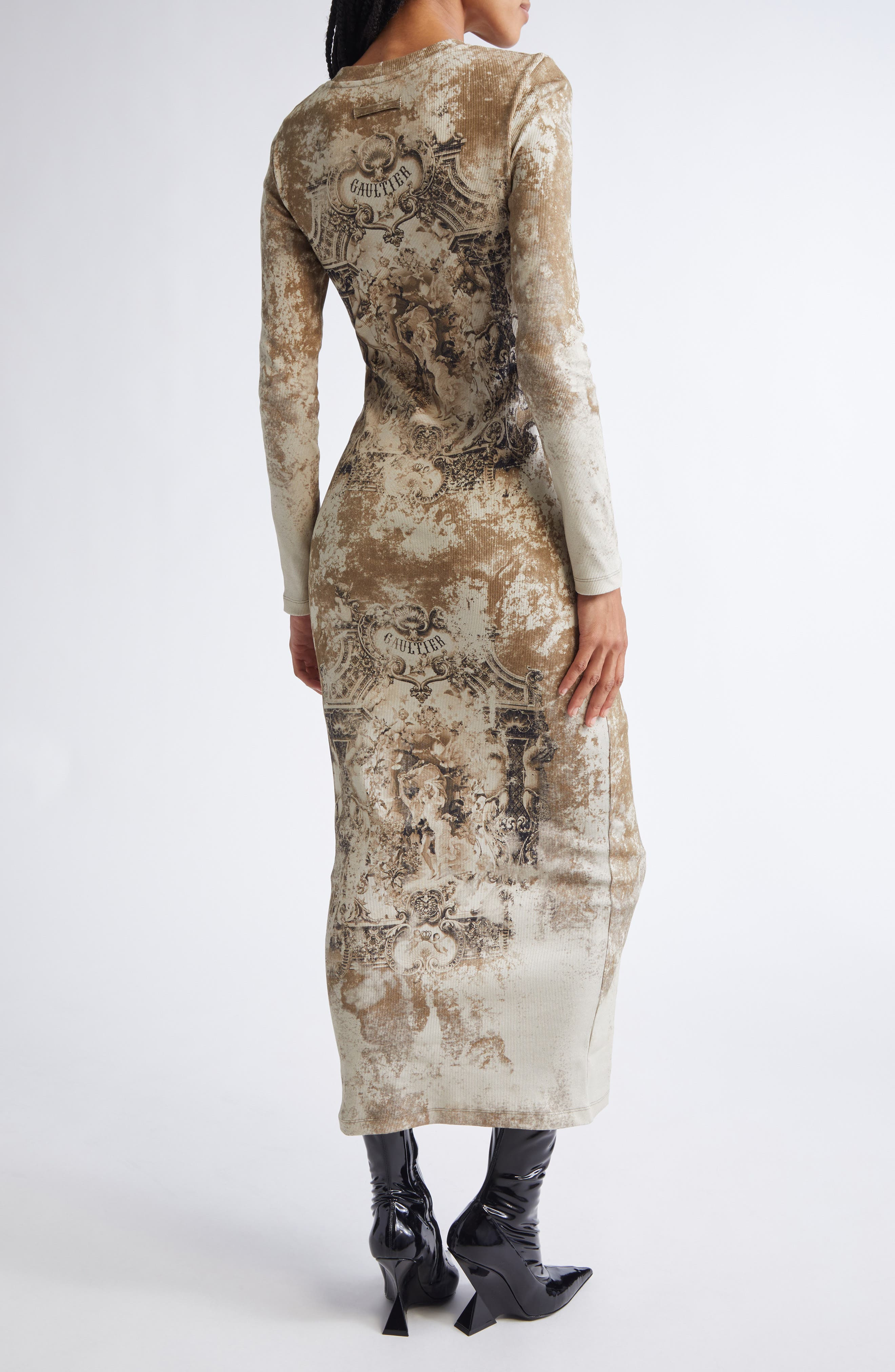 Jean Paul Gaultier Medallion Print Long Sleeve Mesh Body-Con Dress in Light Beige/Taupe at Nordstrom - 2