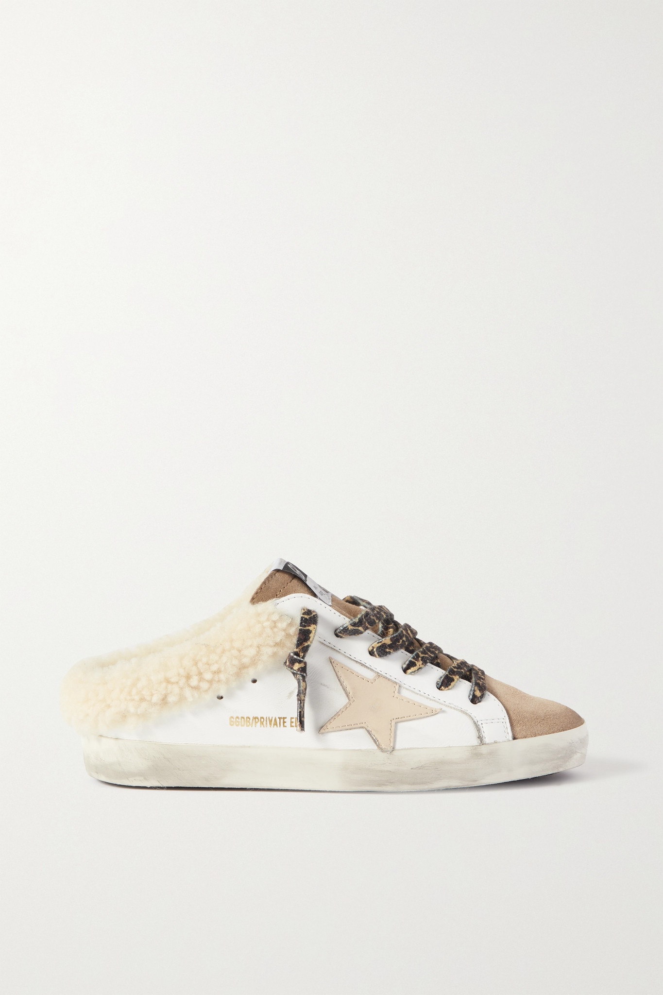 Superstar Sabot shearling-lined distressed glittered leather slip-on sneakers - 1