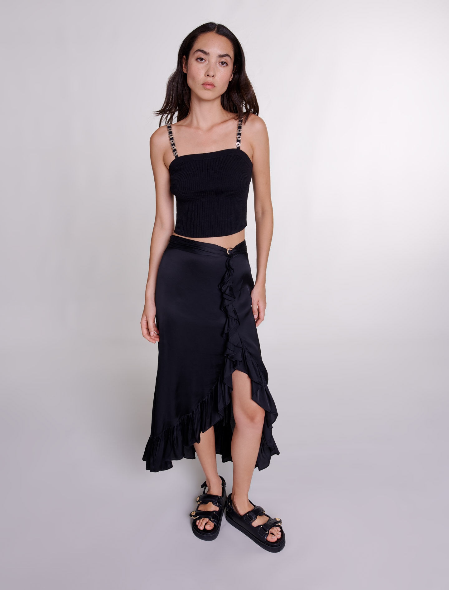 Long satin-effect ruffled skirt - 5