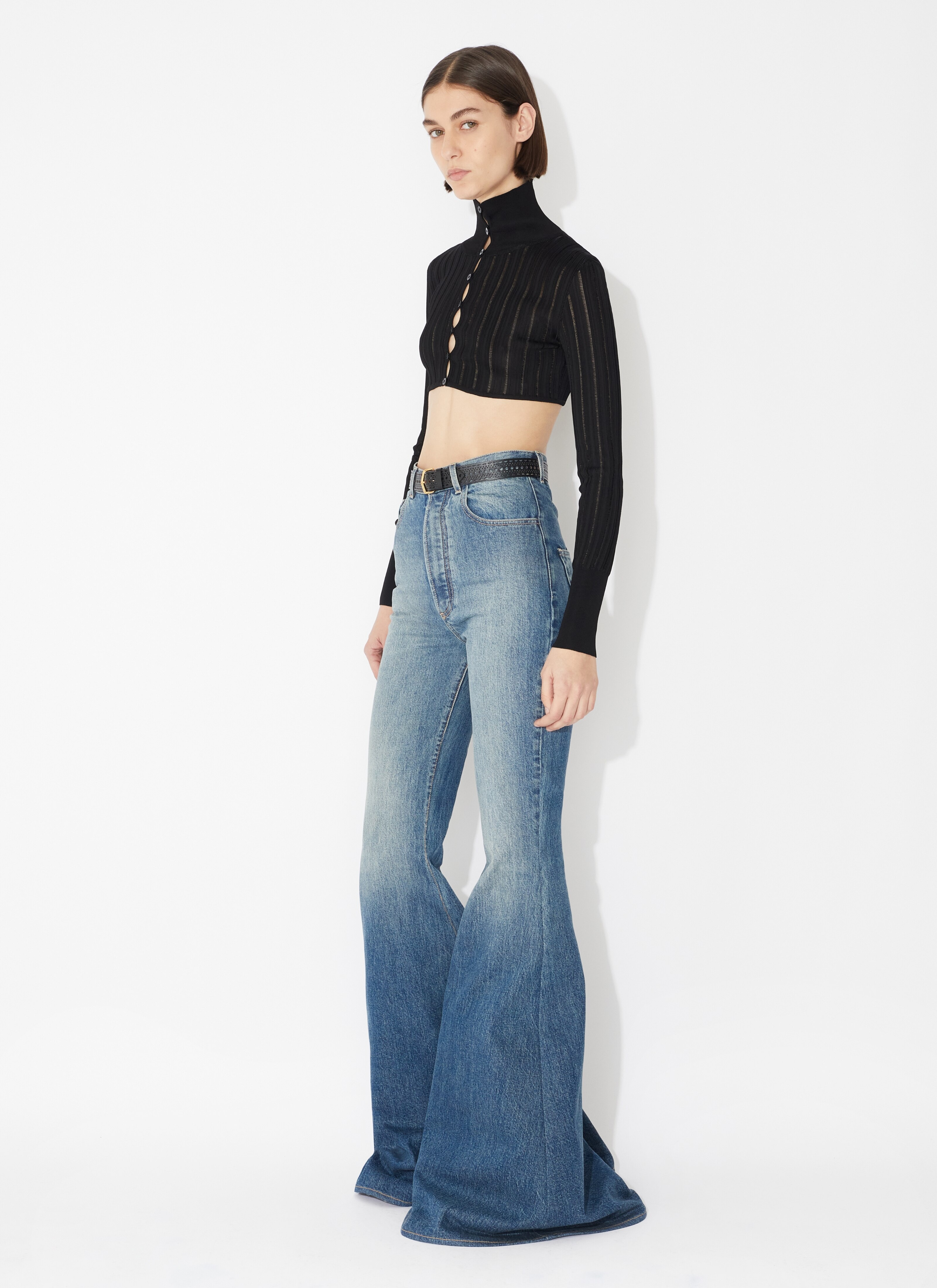 Blue High-rise kick-flare jeans, ALAÏA