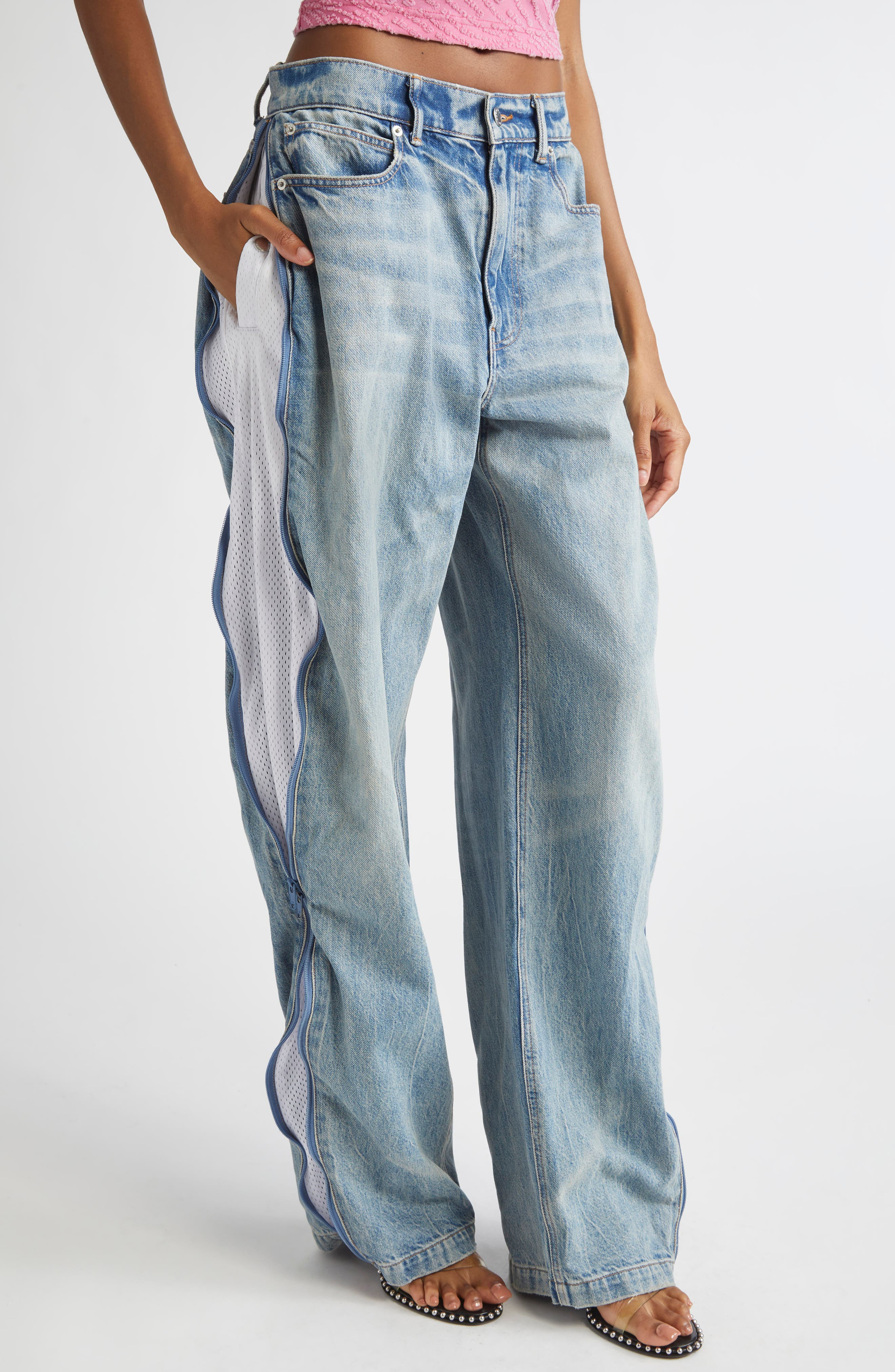 Alexander Wang Mesh Insert Curved Leg Jeans in Vintage Bleach Blue at Nordstrom - 6