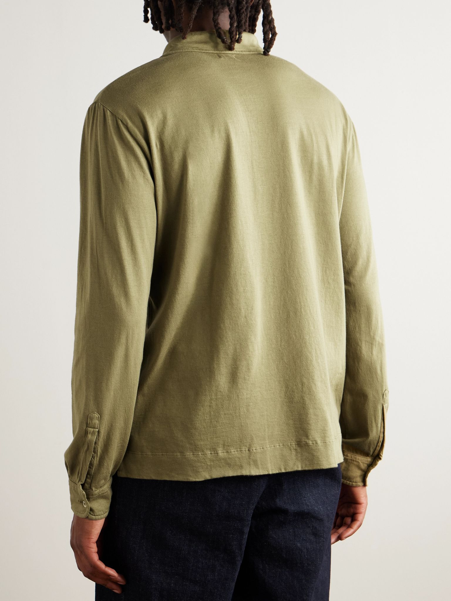 Ischia Cotton and Cashmere-Blend Jersey Polo Shirt Green - 4