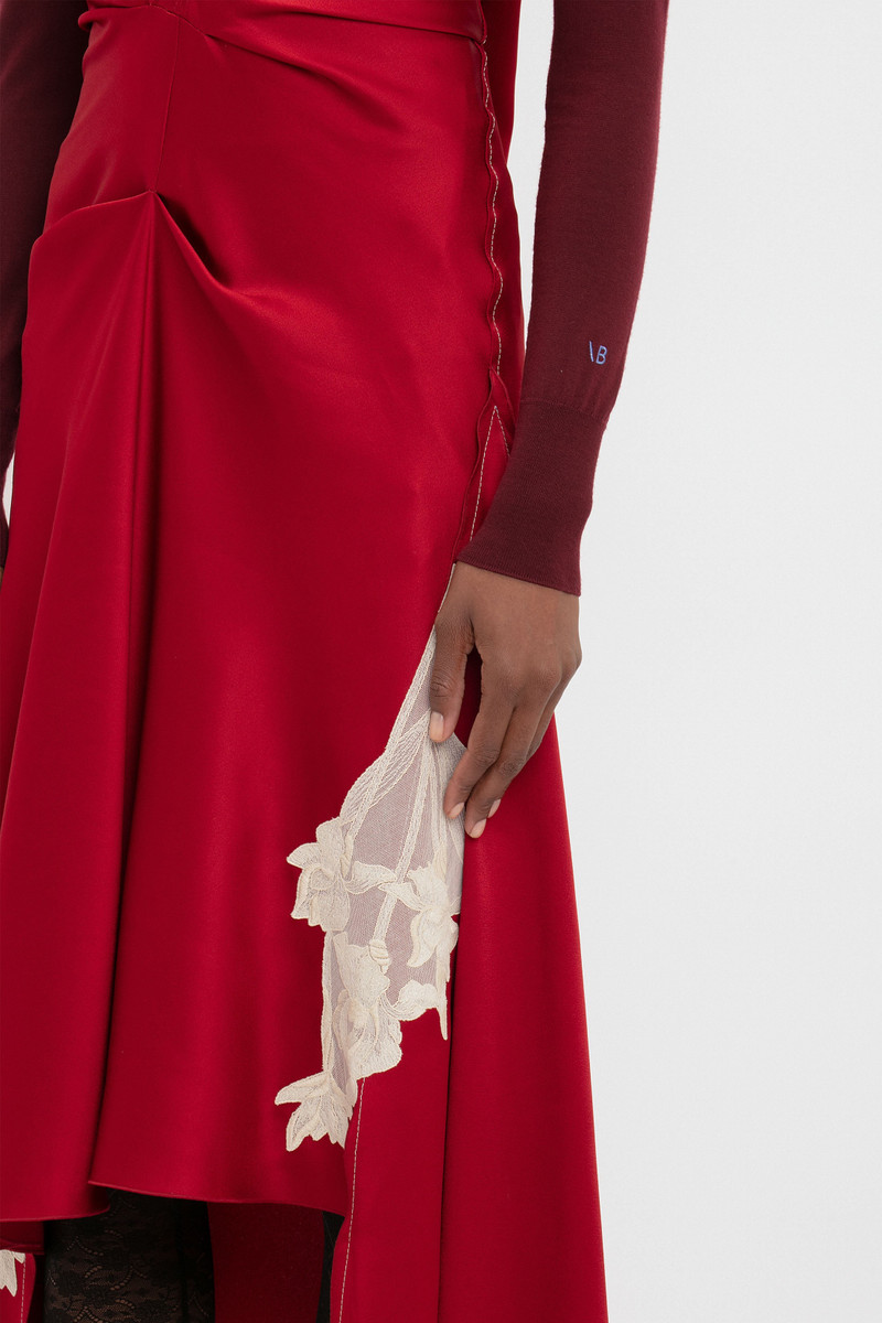 Draped Lace Midi Dress In Poppy Red 8