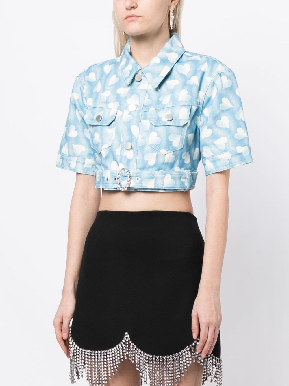 heart-print cropped denim jacket - 3