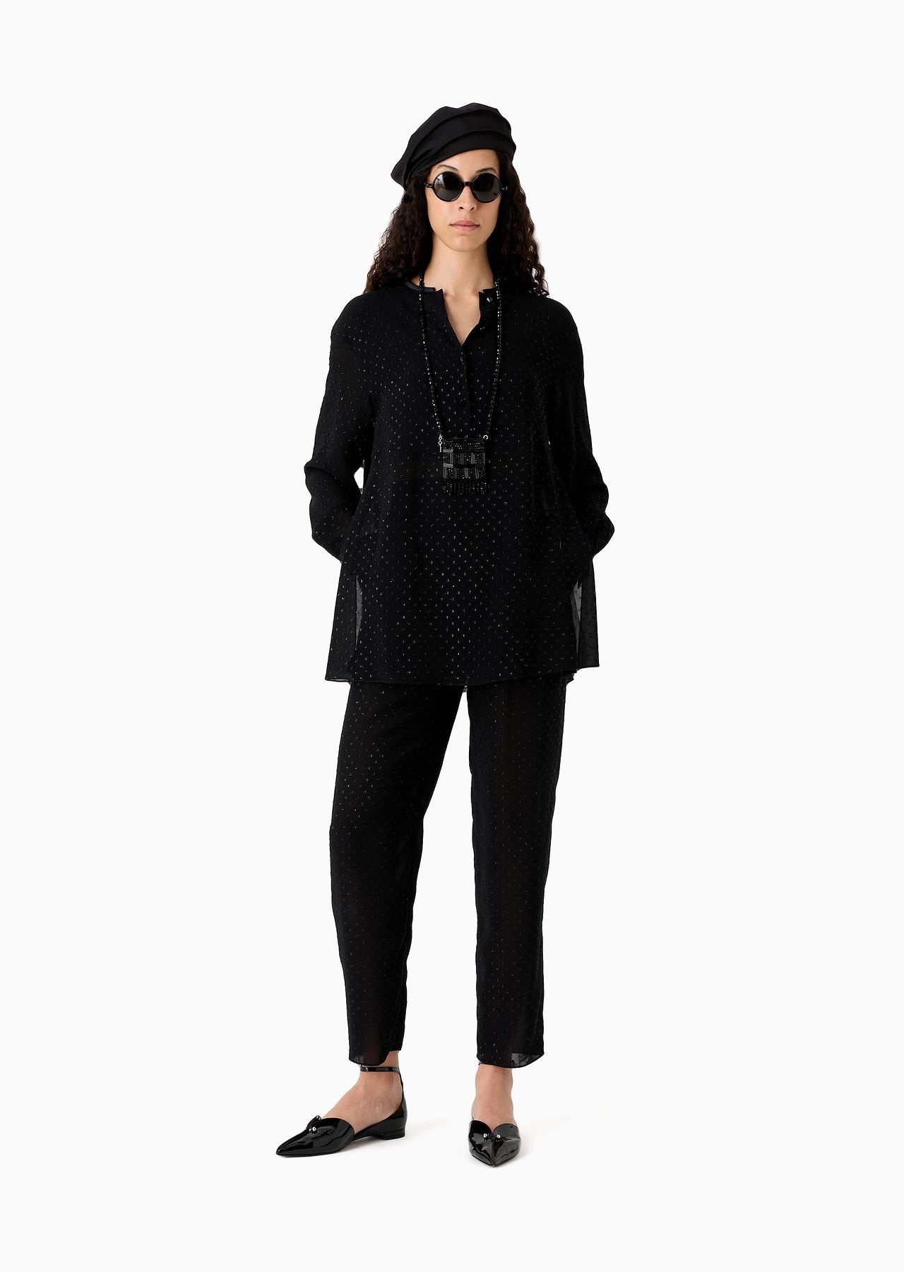 ASV trousers with pleats in viscose fil coupé with all-over lurex polka dots - 4