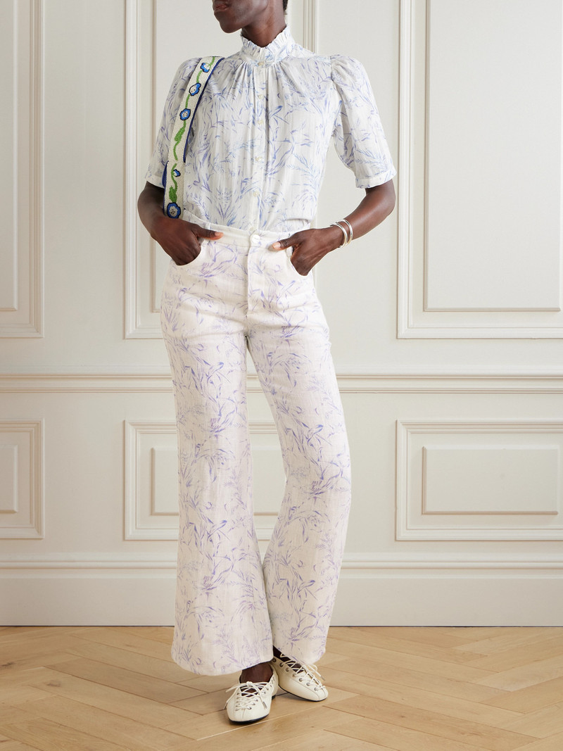 ALIX OF BOHEMIA Bunny Avian Printed Linen-canvas Flared Pants outlook