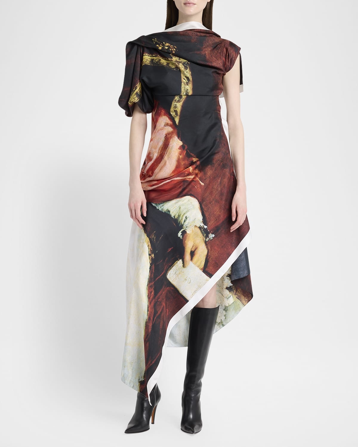 Asymmetric Draped Midi Day Dress - 1