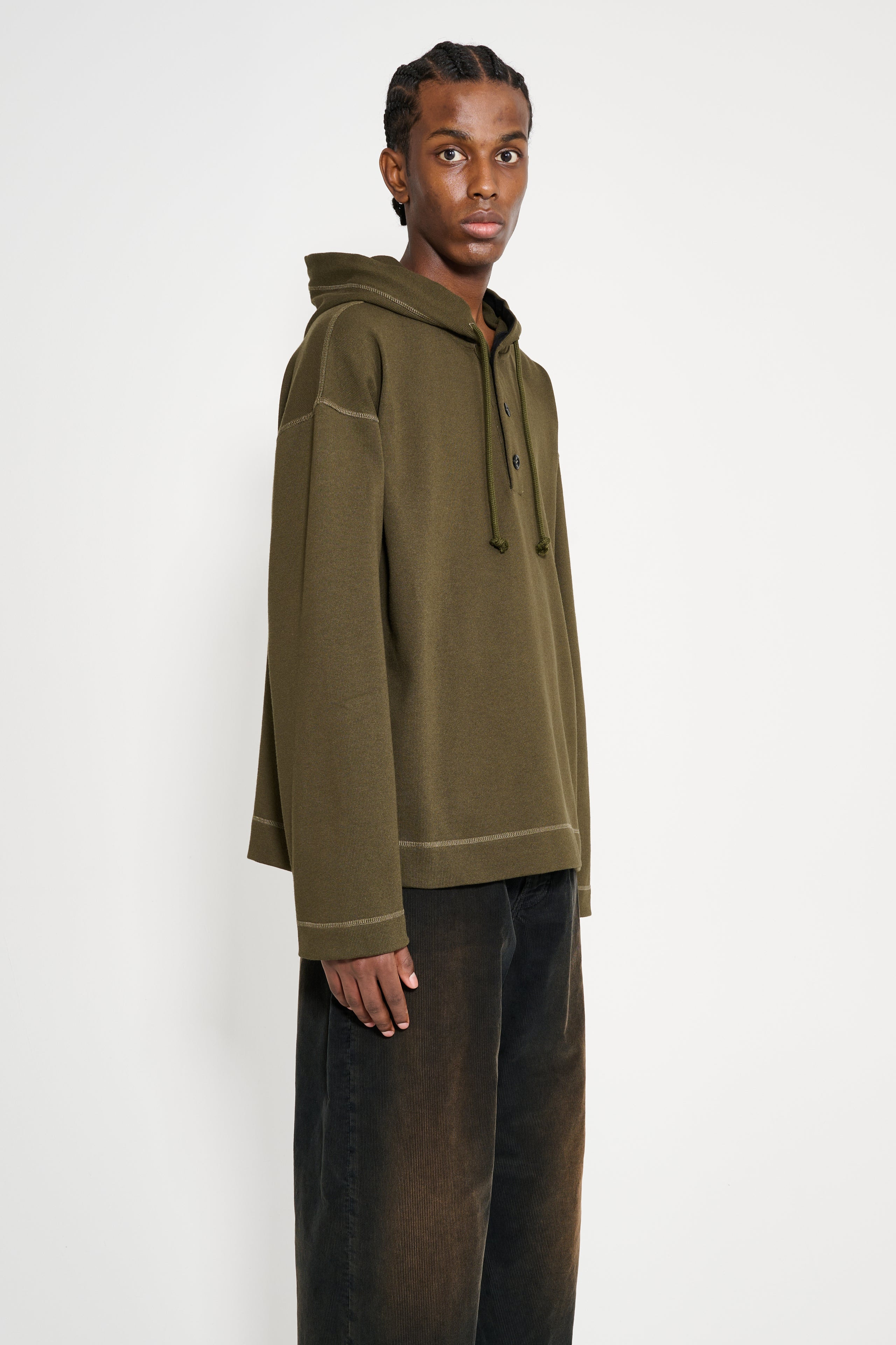 MARGARET HOWELL MHL BUTTON HOODIE OPEN END JERSEY SEAWEED - 4