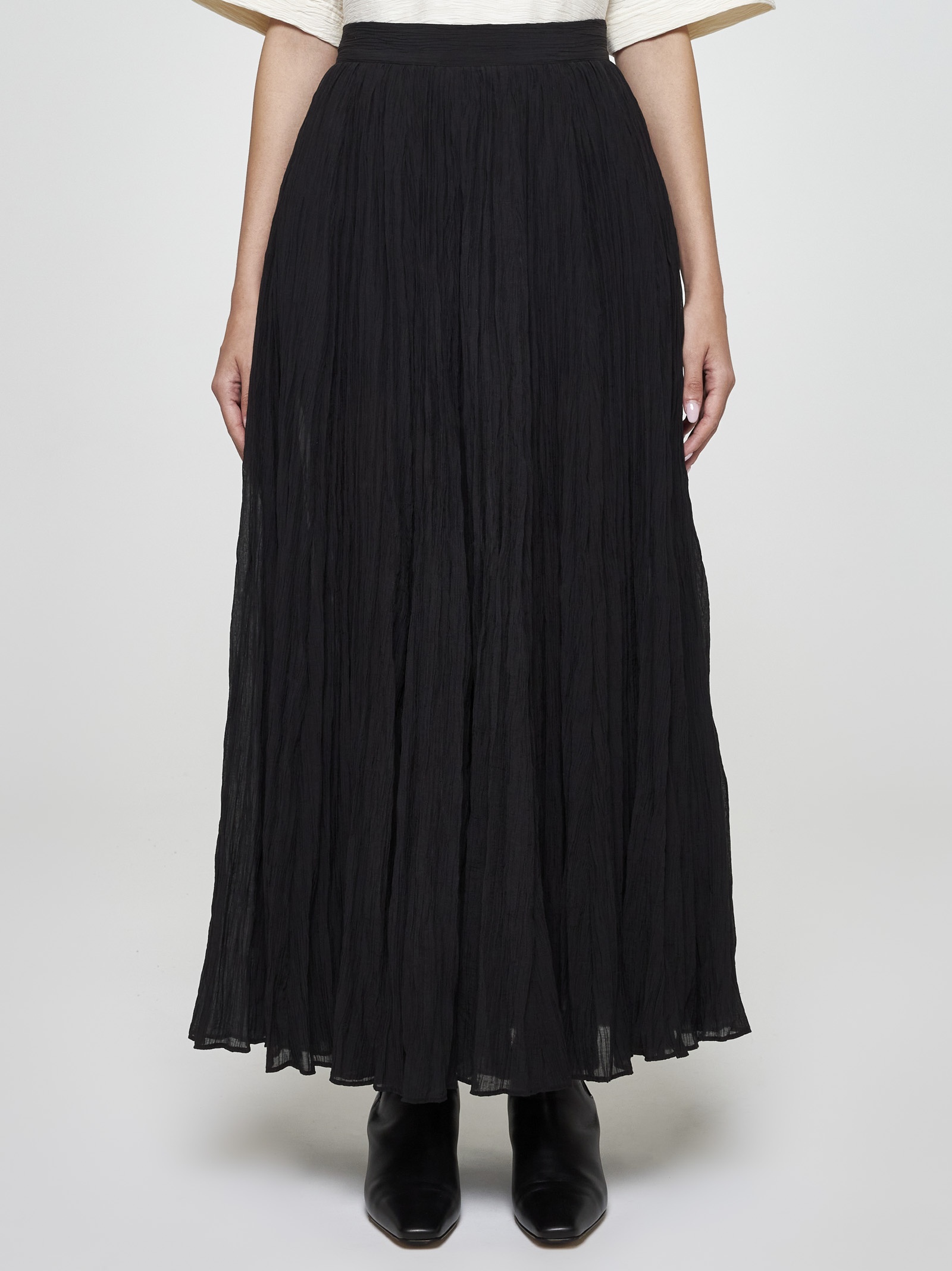 Cotton-blend pleated long skirt - 3