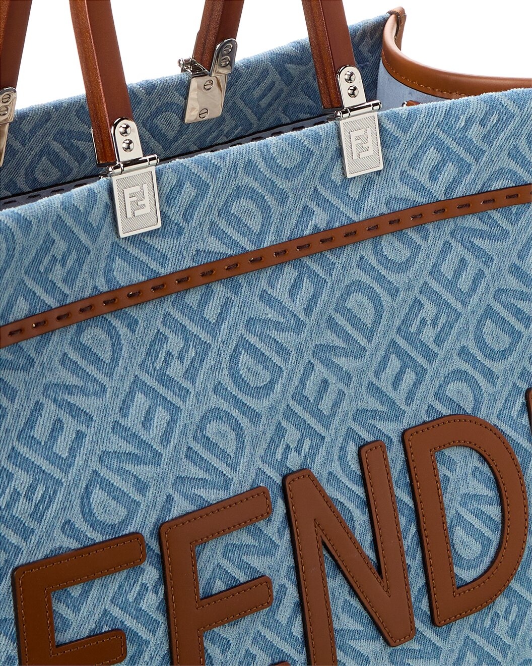 FENDI Sunshine Medium Denim & Leather Tote - 3