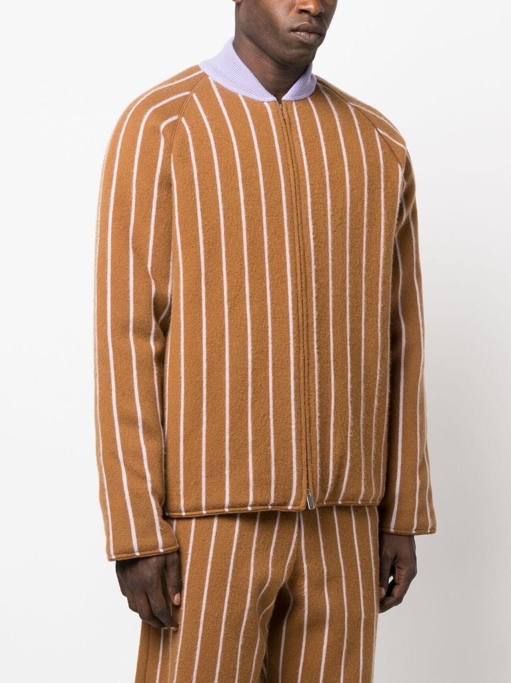 stripe-pattern cashmere jacket - 3