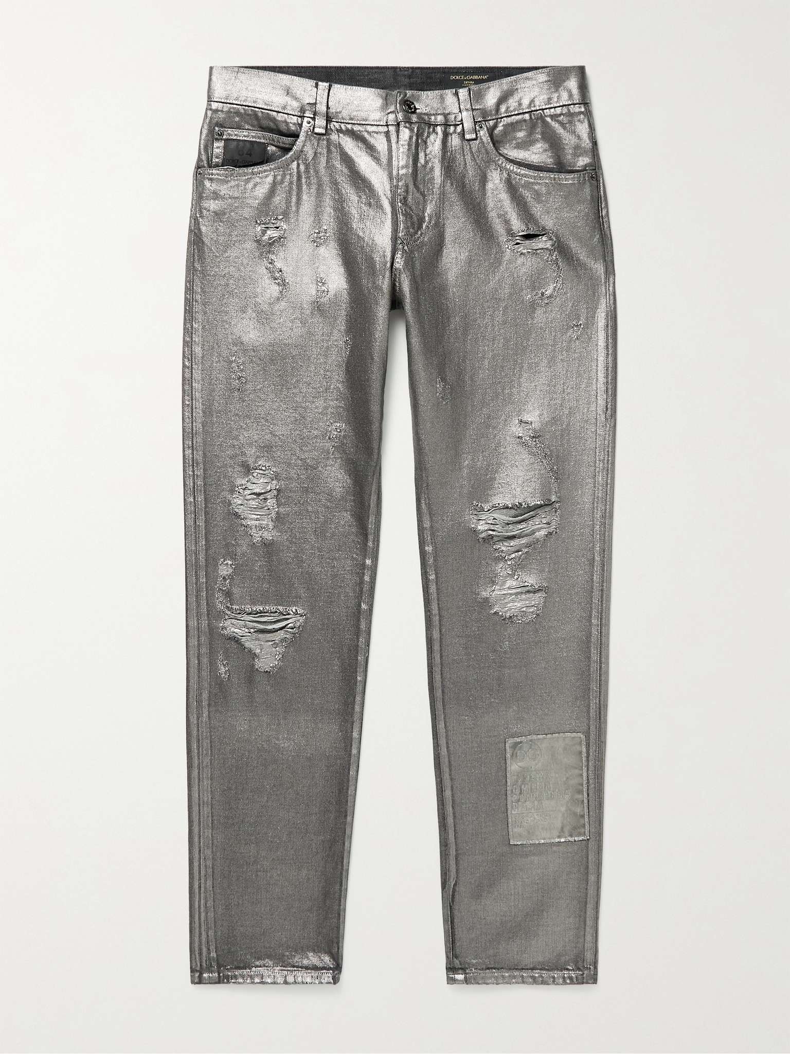 Straight-Leg Distressed Metallic Coated Jeans - 1