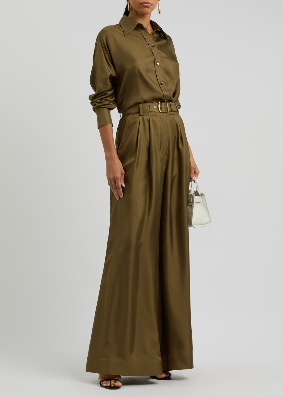 Zimmermann Crush Belted Flared-leg Silk Trousers - 4