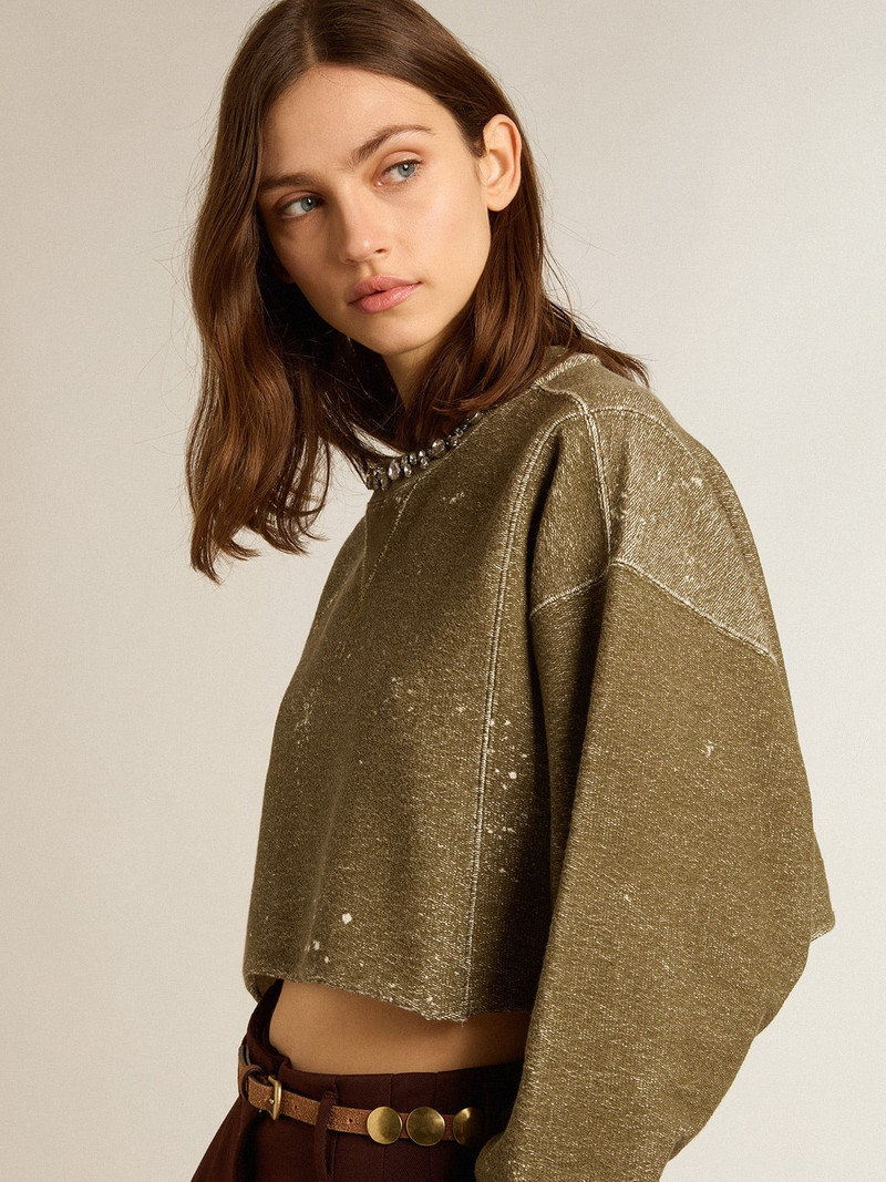 Golden Goose Vintage-effect beech-colored cotton cropped sweatshirt outlook